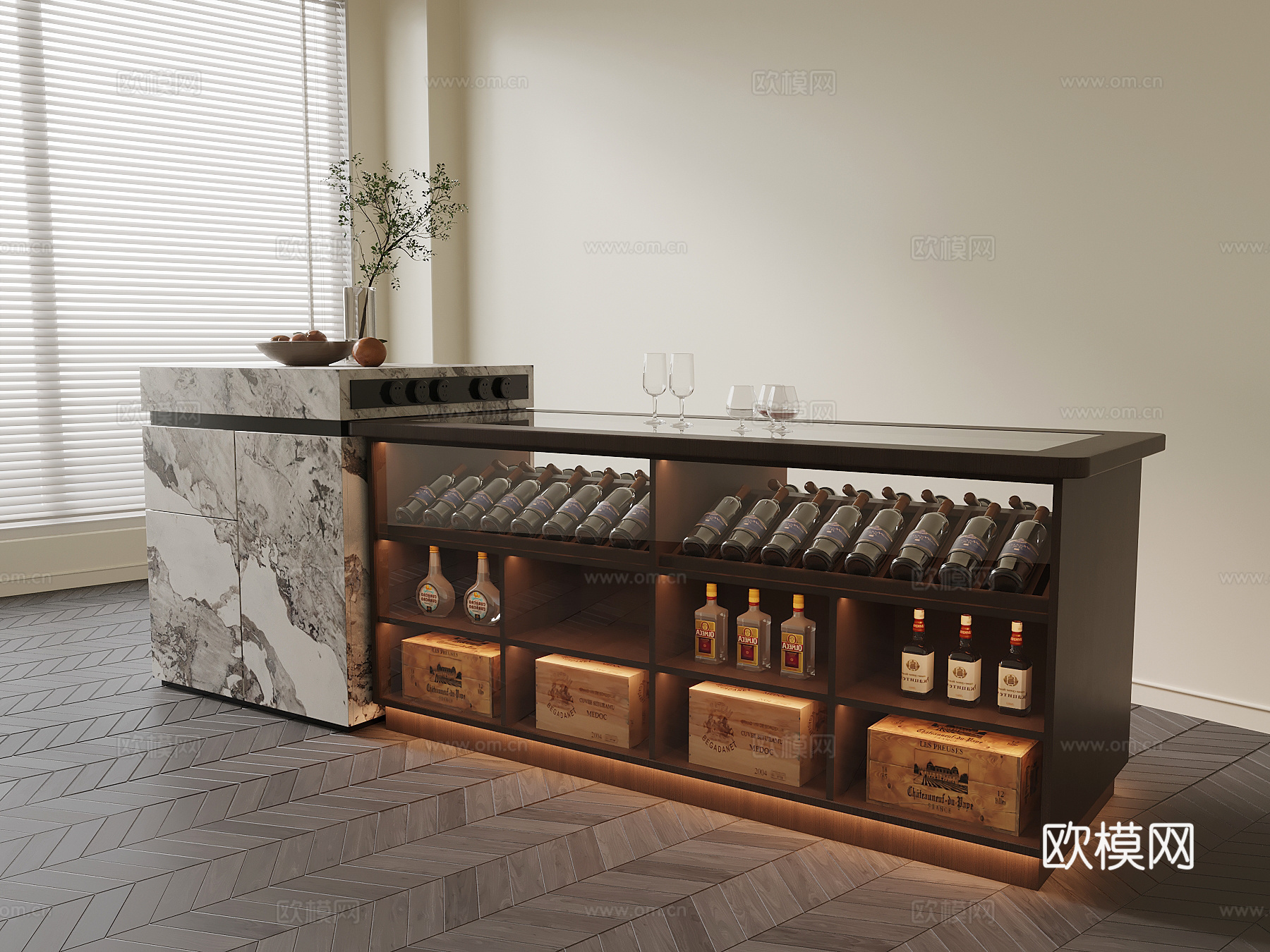 现代意式岛台酒柜su模型