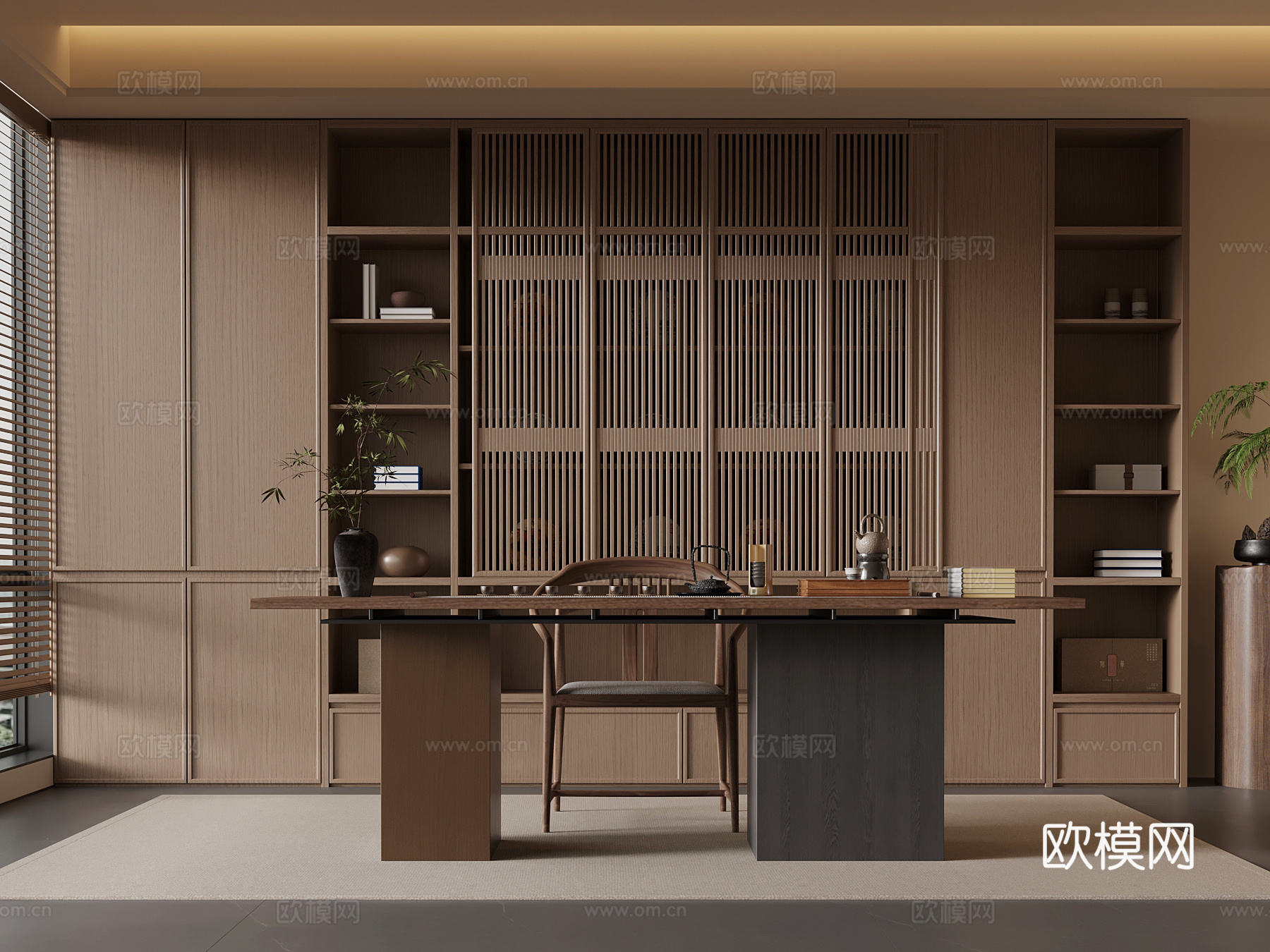 新中式茶室 茶桌椅 茶柜su模型