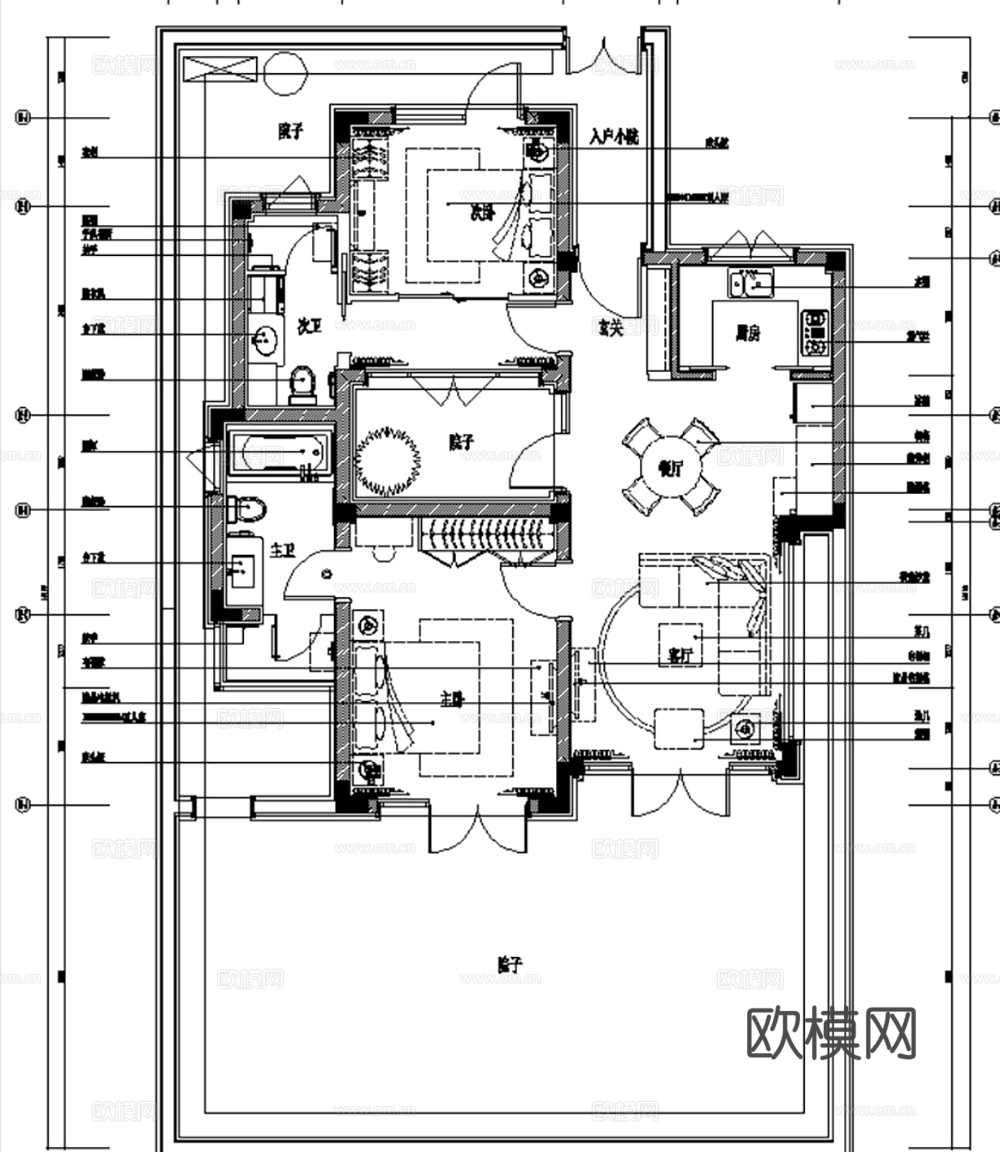 10套新中式中式古典轻奢住宅样板间别墅平层CAD施工图效果图cad施工图