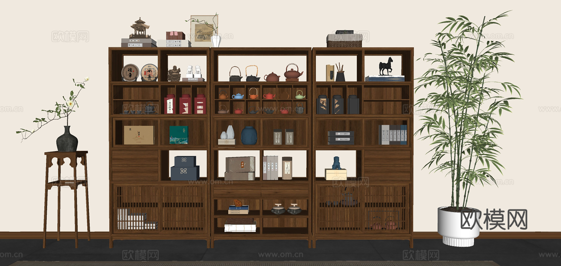 新中式博古架su模型
