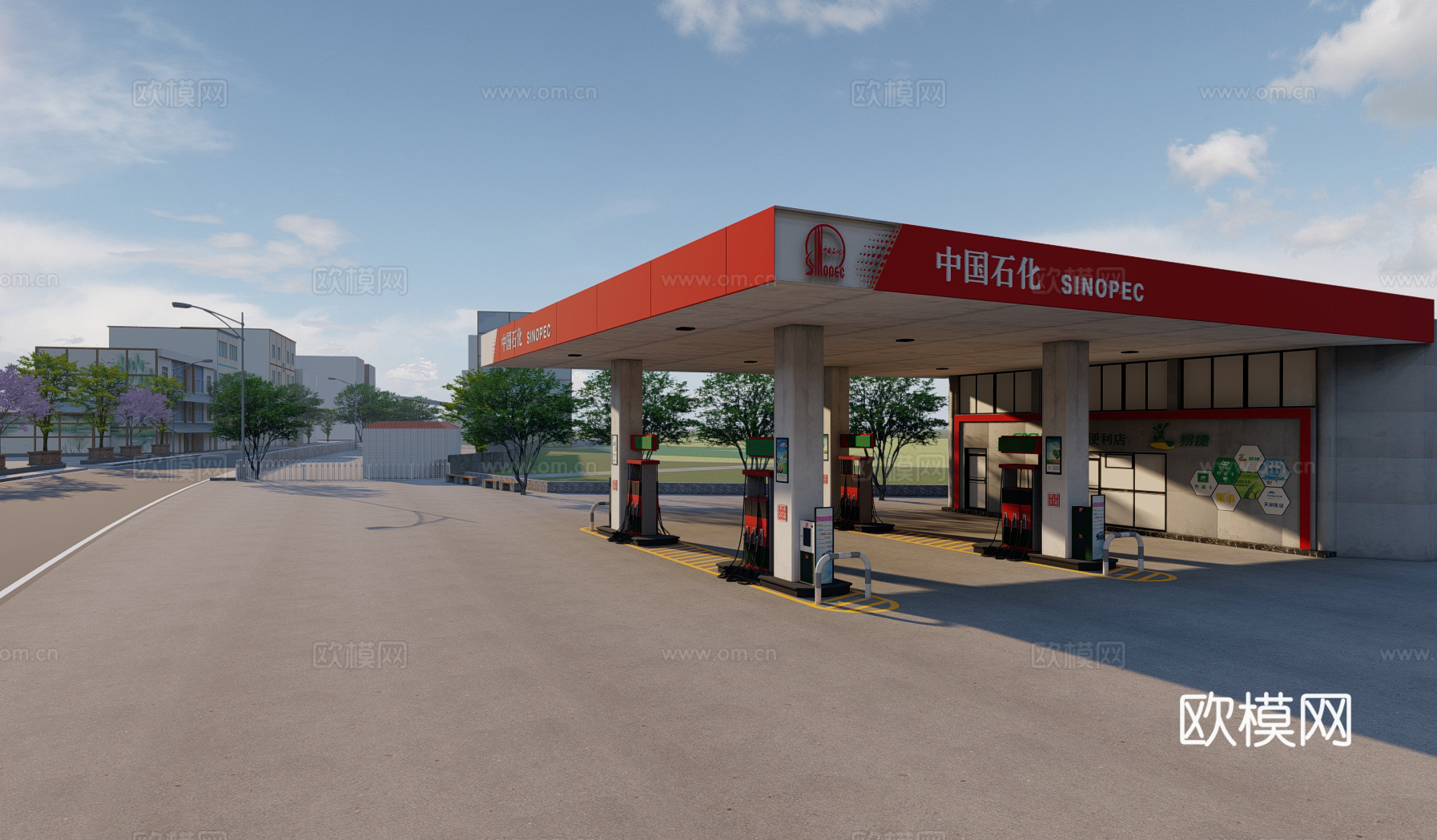 汽车加油站su模型