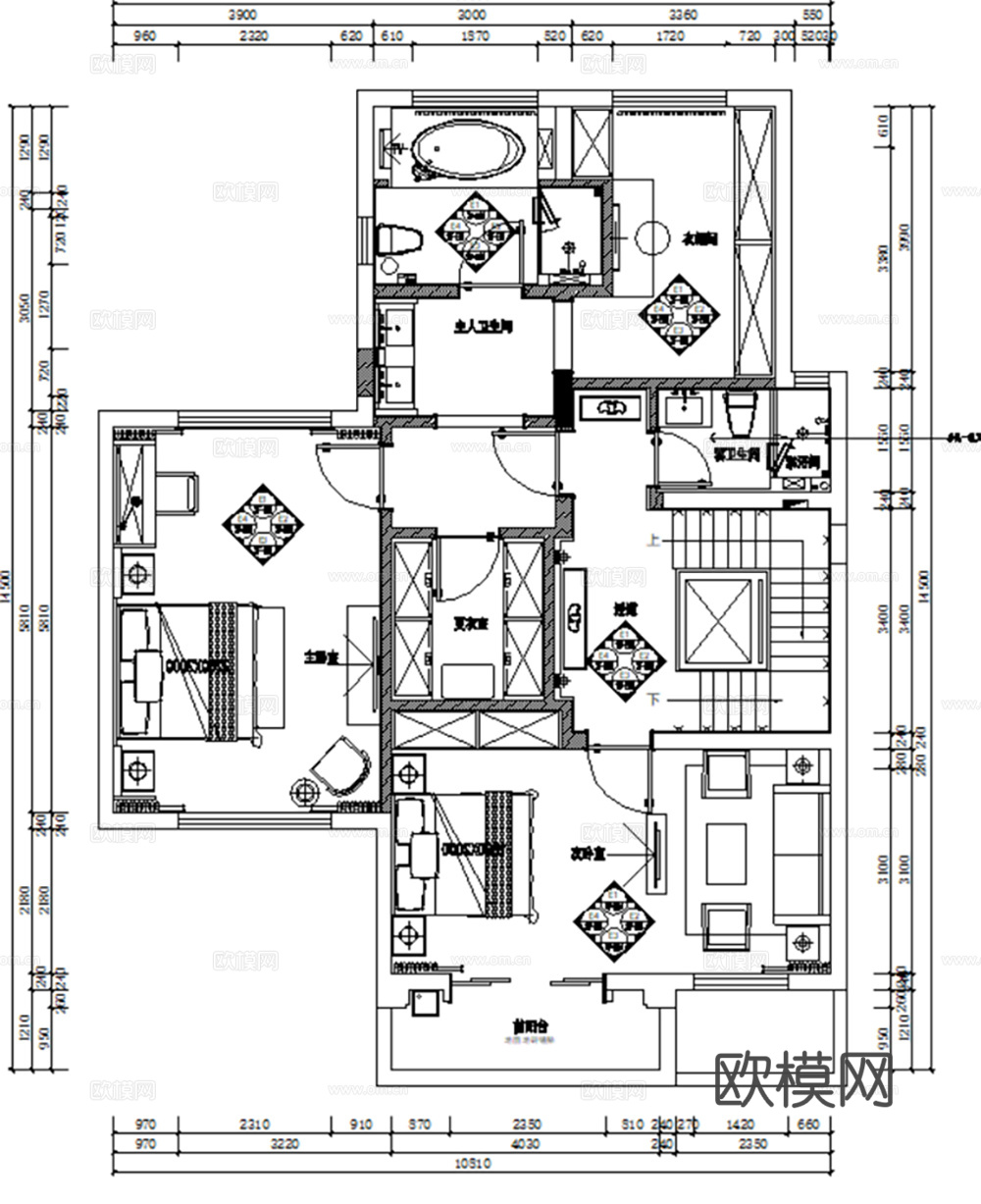 10套新中式中式古典轻奢住宅样板间别墅平层CAD施工图效果图cad施工图