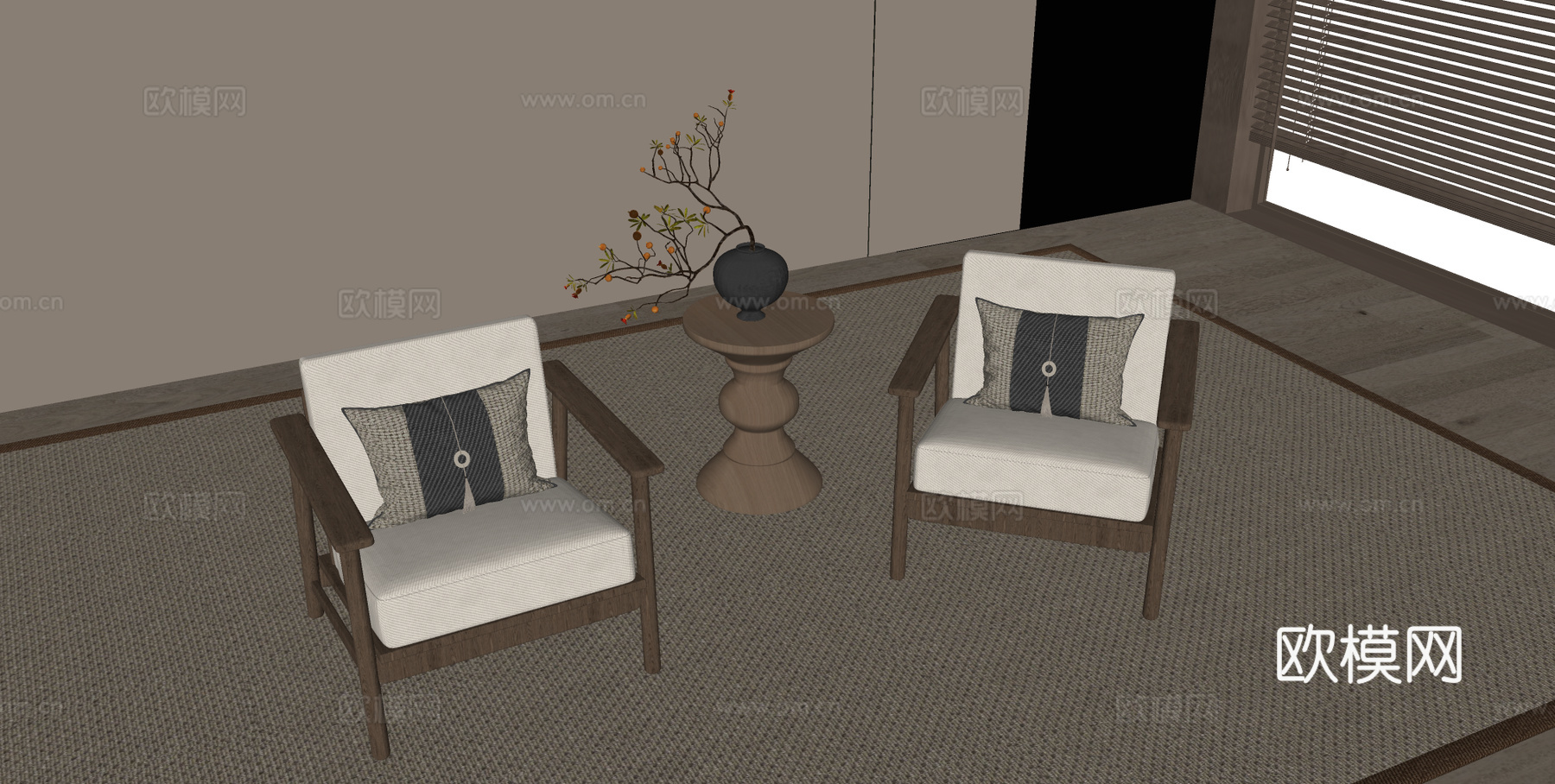 新中式餐椅 木制餐椅 单人椅 木制边几su模型