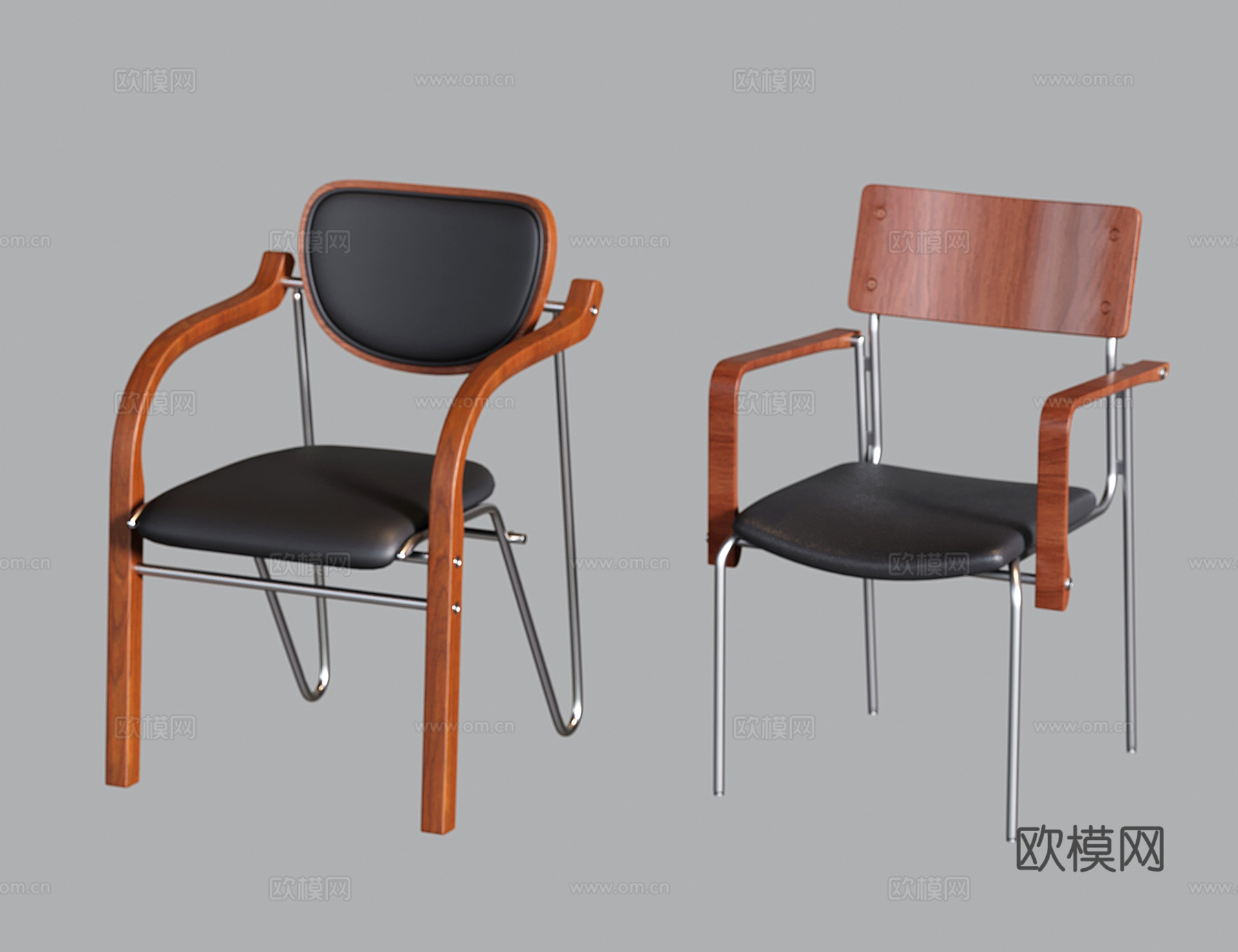 复古餐椅 中古不锈钢单椅 写字椅 藤编椅su模型