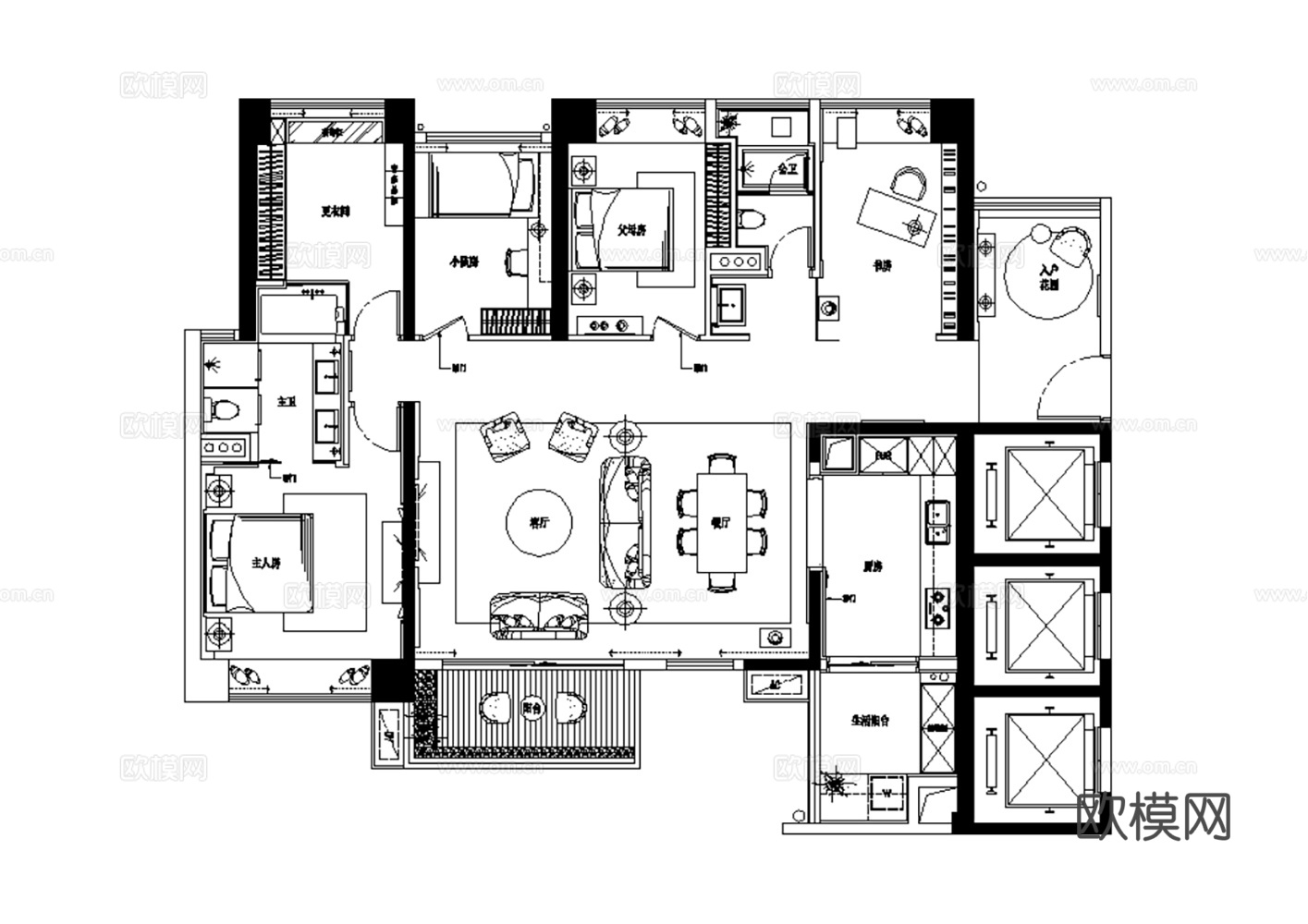 10套现代简约轻奢极简样板间洋房别墅家装CAD施工图附效果图cad施工图