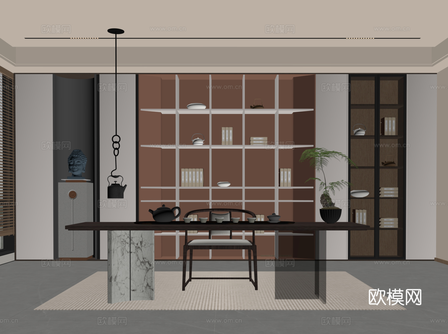 新中式茶室 茶桌椅su模型