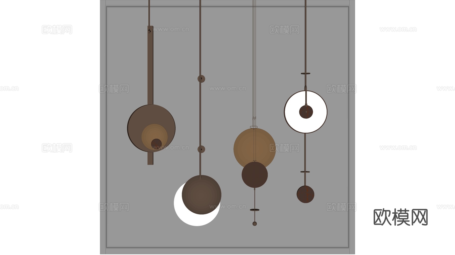 现代抽象艺术悬挂装置 圆形金属片 非对称排列su模型