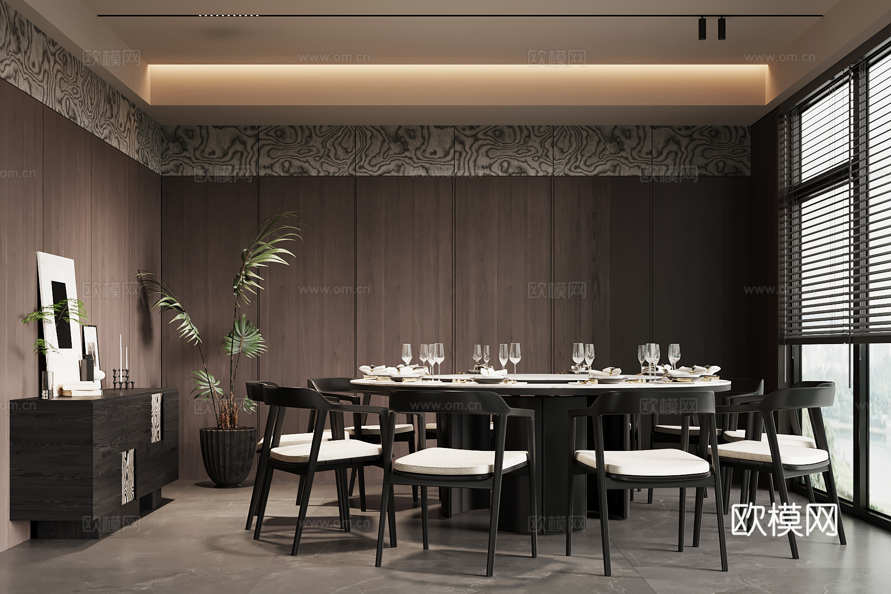 现代意式包间 包房 餐桌椅 边柜su模型su模型