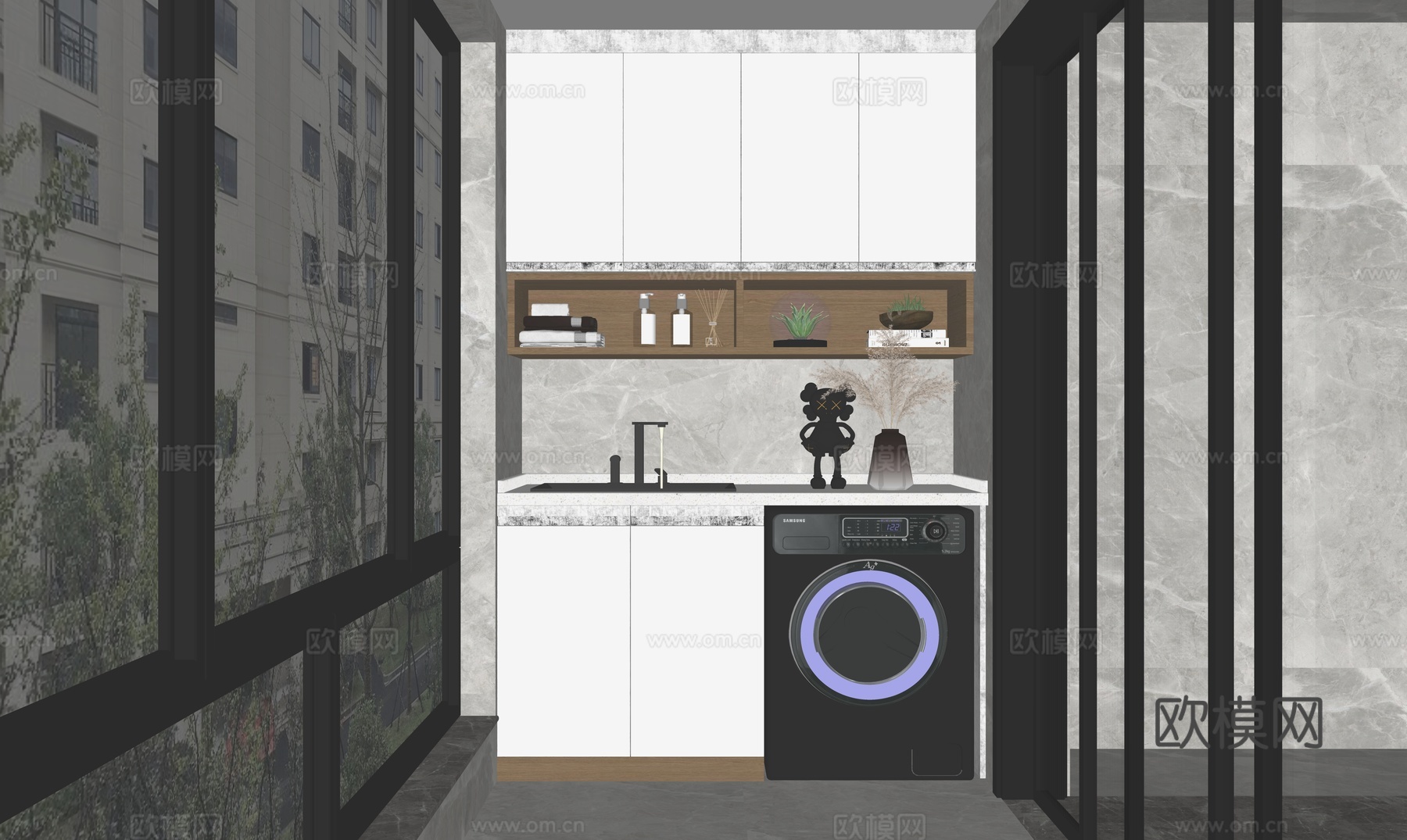 现代阳台 洗衣房su模型