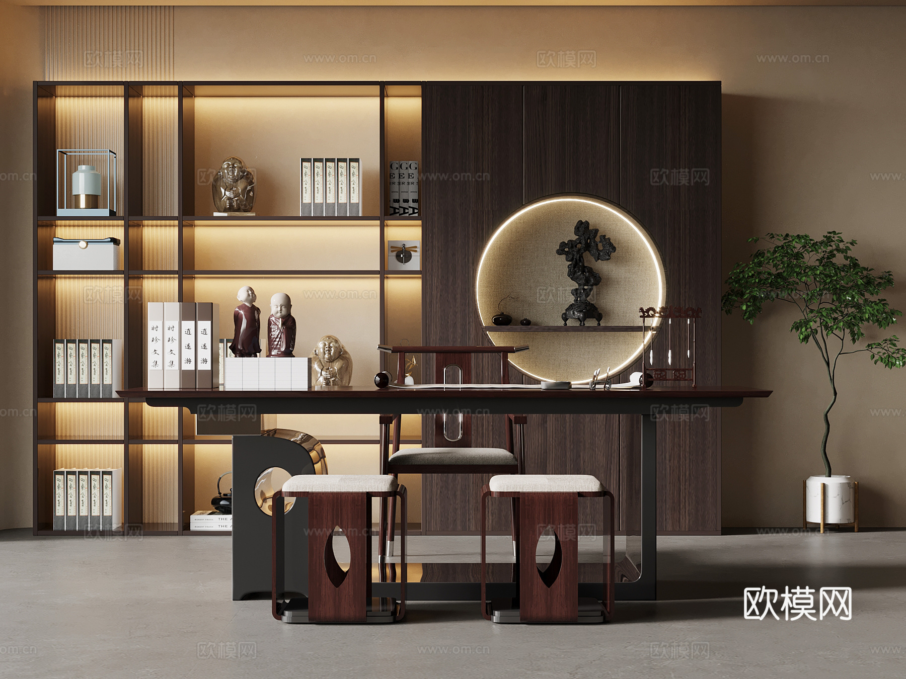 新中式茶桌椅 茶柜su模型