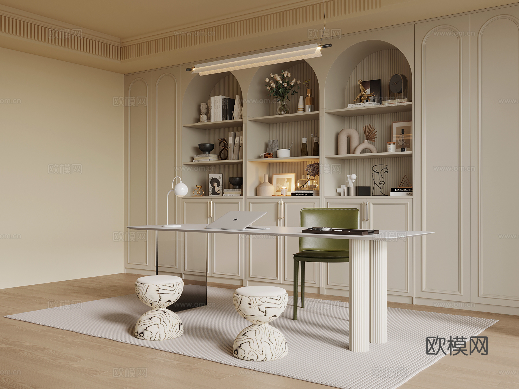 法式奶油风书房su模型