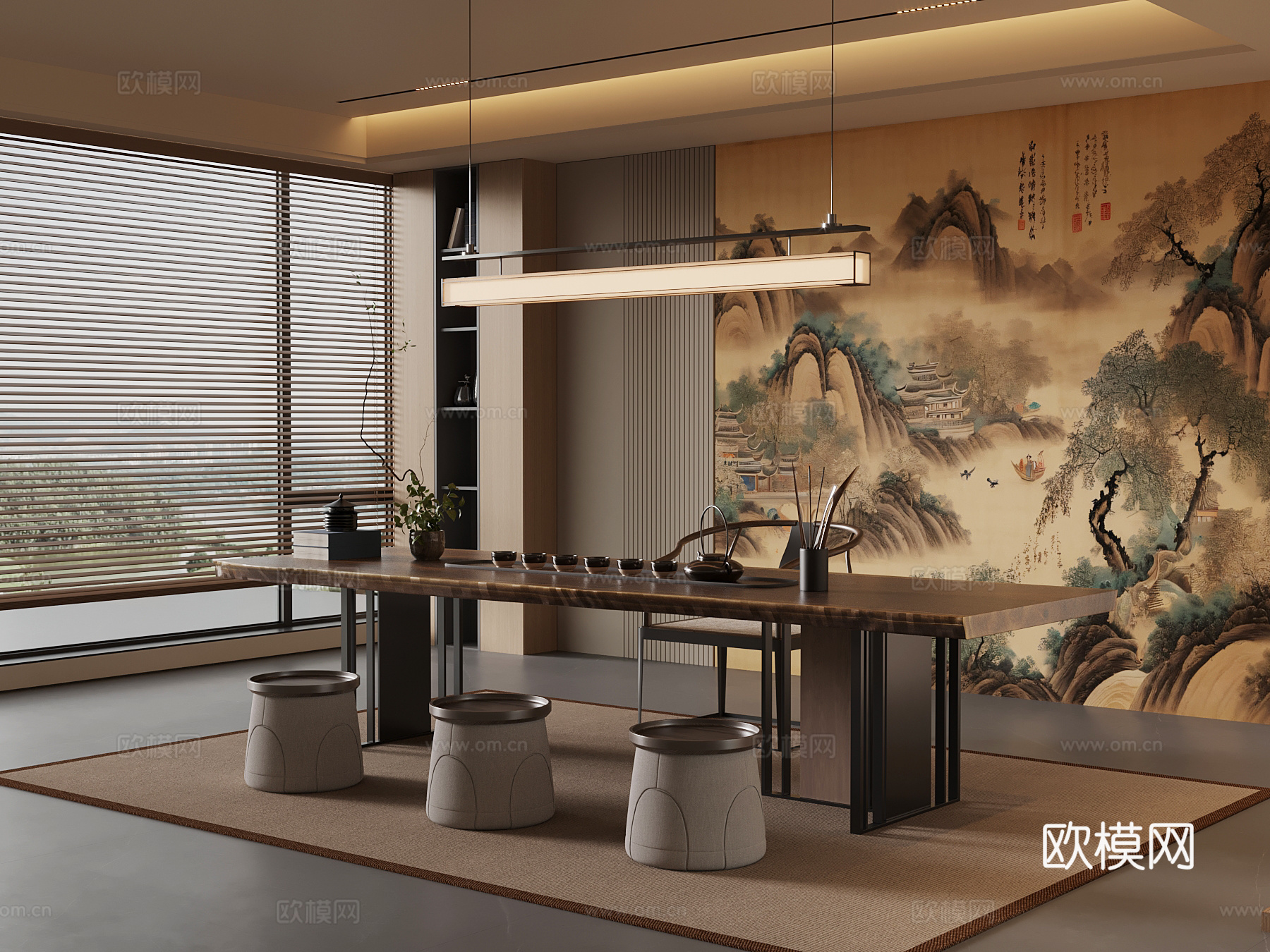 新中式茶室su模型