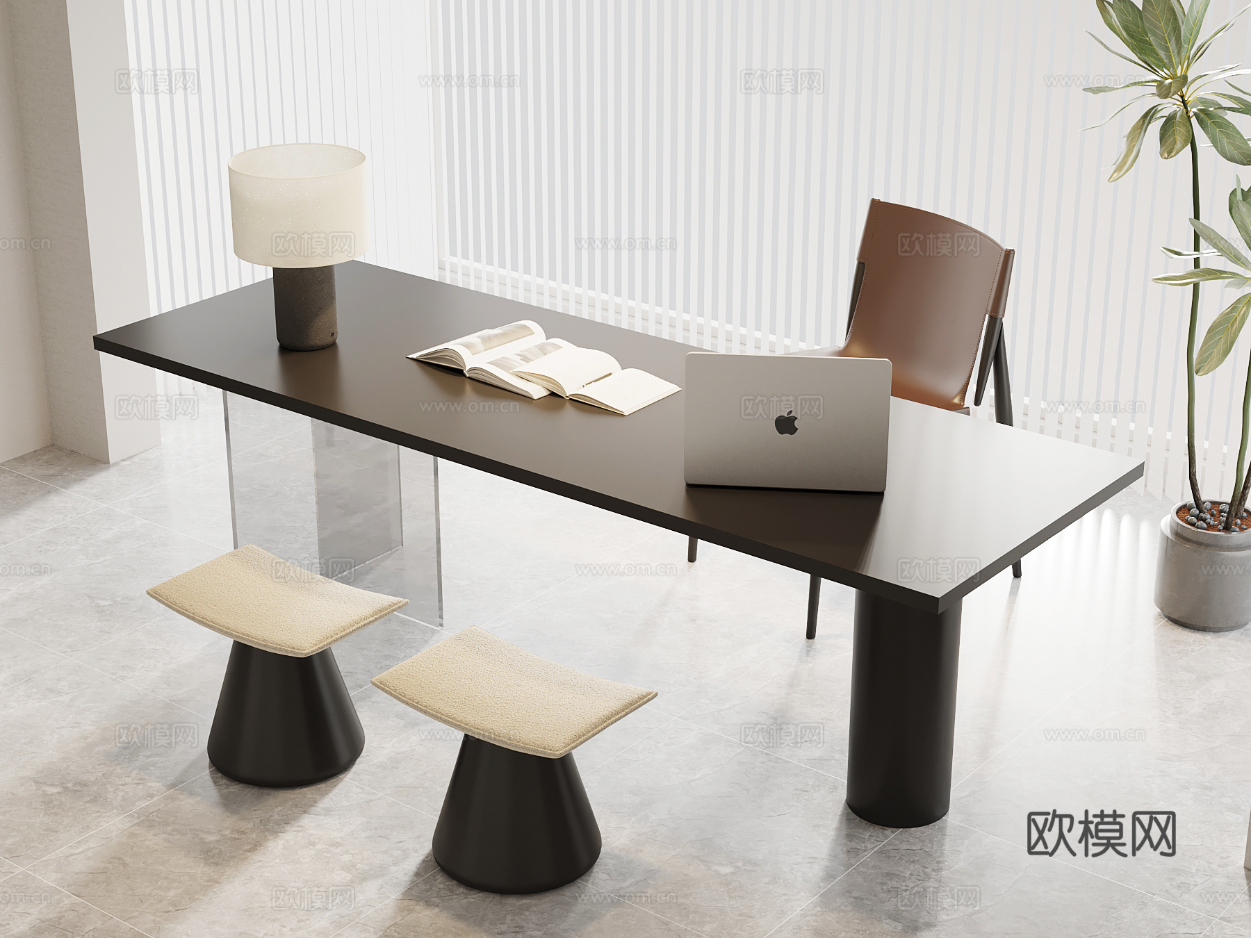 现代意式书桌椅su模型