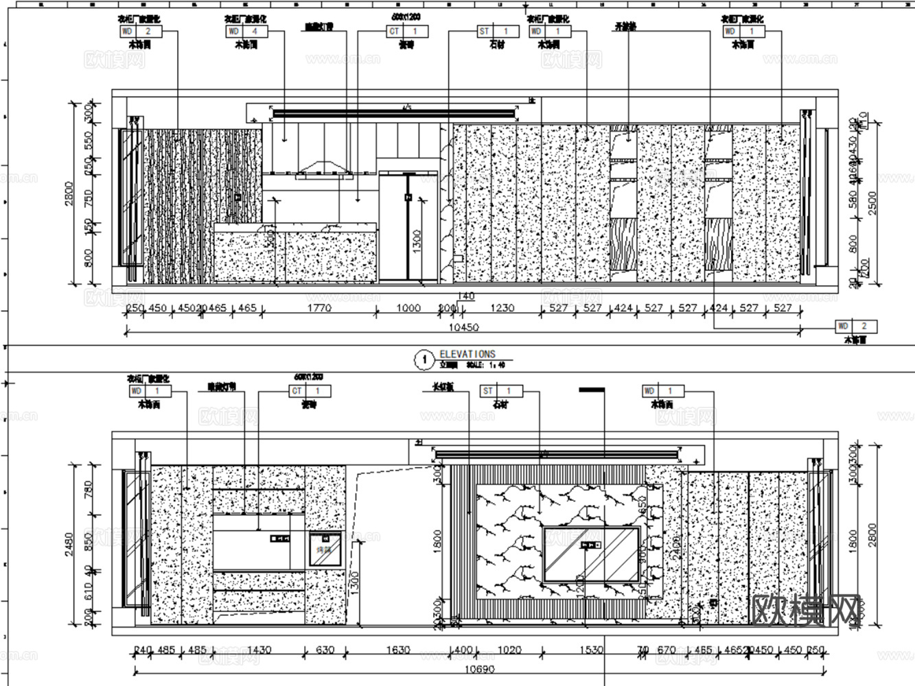 10套现代简约轻奢极简住宅样板间大平层CAD施工图附效果图cad施工图