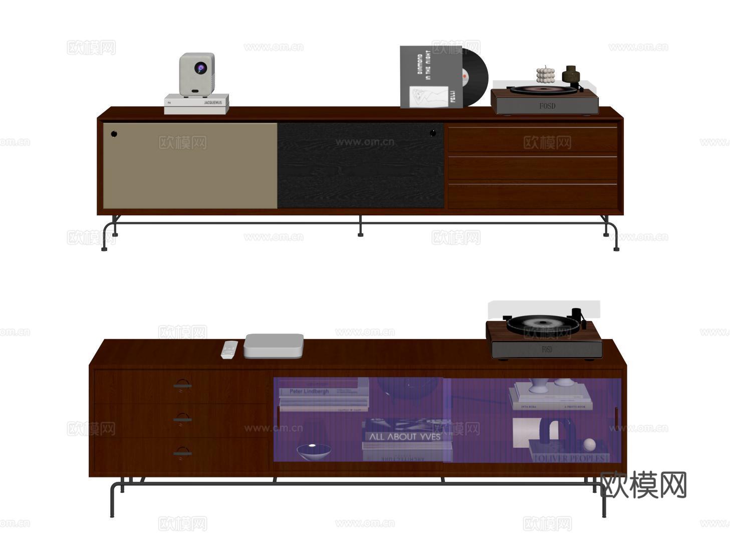 复古电视柜 中古电视柜su模型