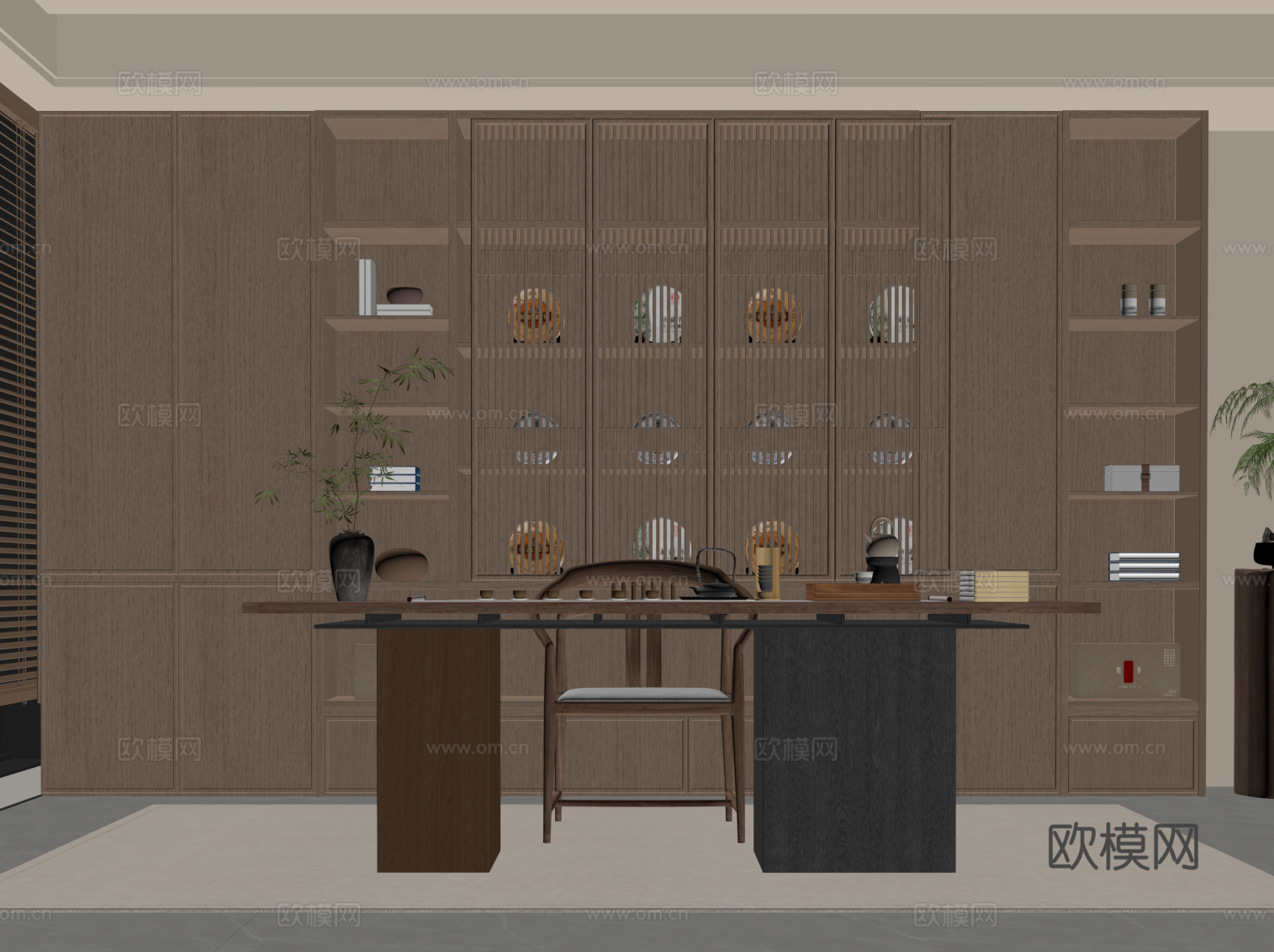 新中式茶室 茶桌椅 茶柜su模型