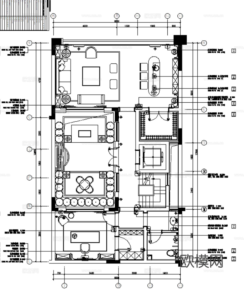 10套美式古典风格住宅样板间平层别墅CAD施工图附效果图cad施工图