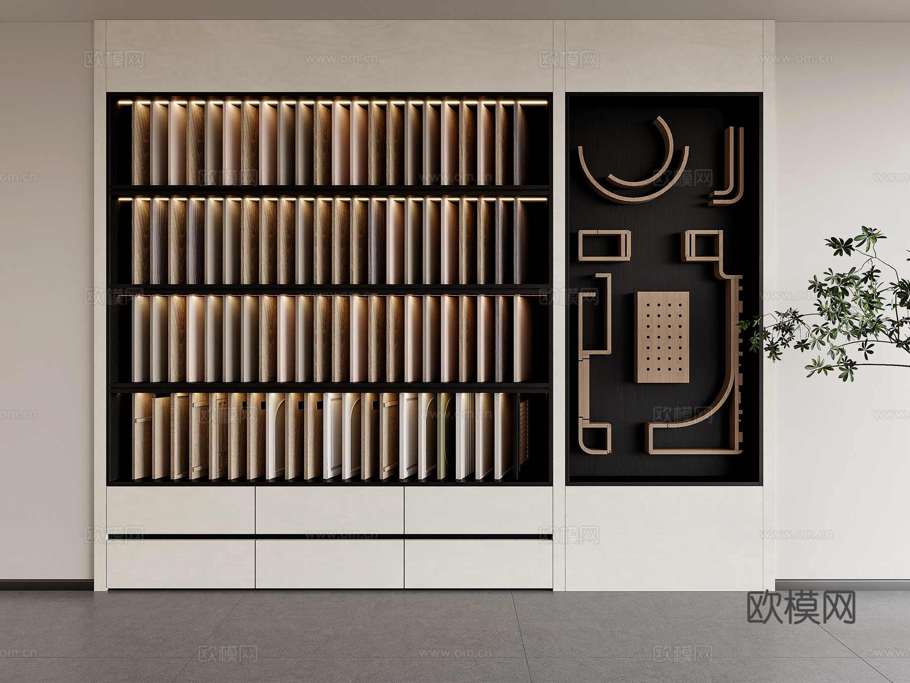 现代全屋定制展厅色板柜   色板柜工艺展示 门板柜su模型