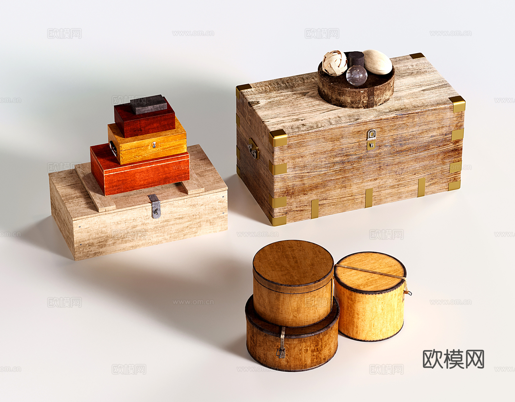 现代收纳盒 木箱 储物箱su模型