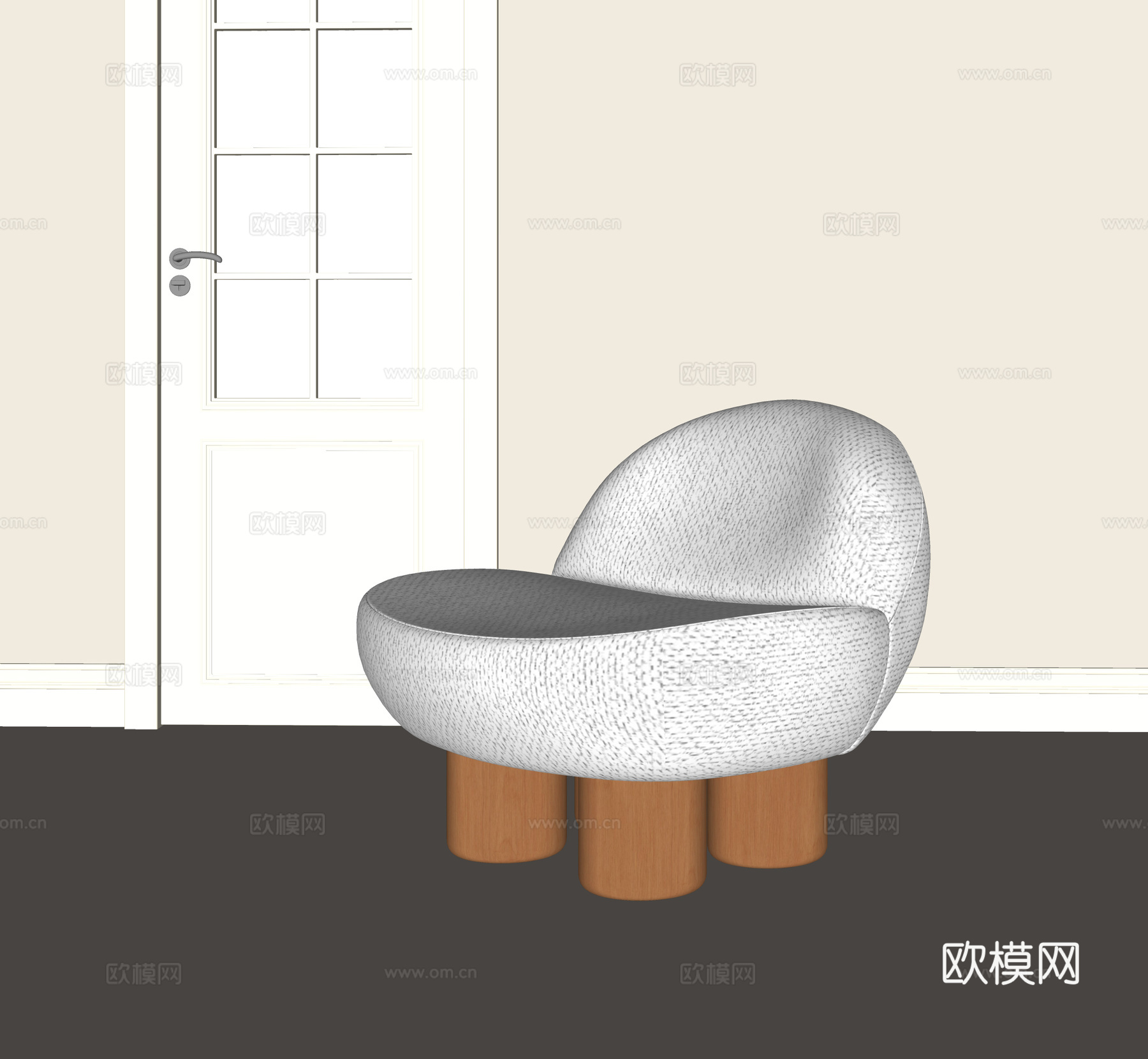 现代奶油休闲椅su模型