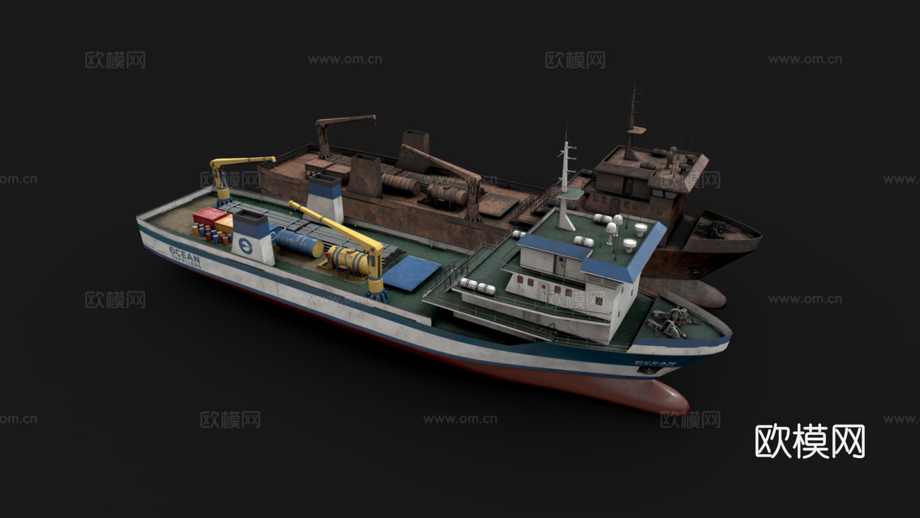 海上运输船 轮船 邮轮 远洋航海船 船舶 海外运输船 船艇3d模型下载（渲染图1）