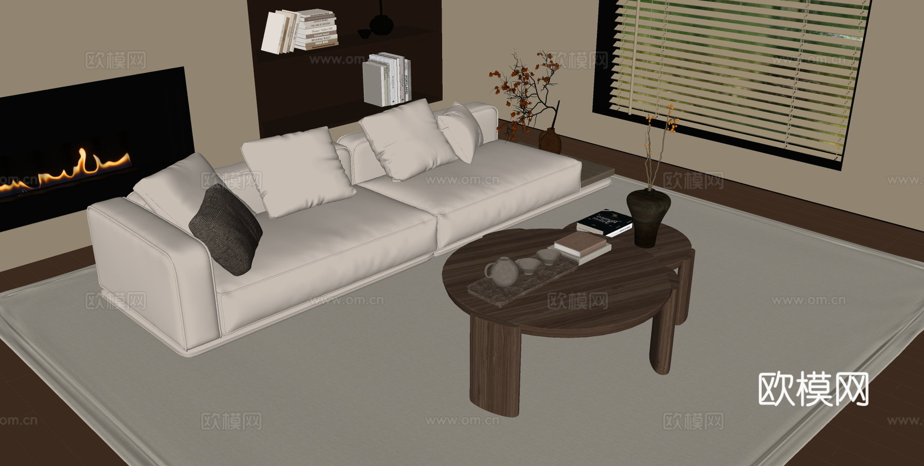 宋式多人沙发 直排沙发 三人沙发 布艺沙发su模型