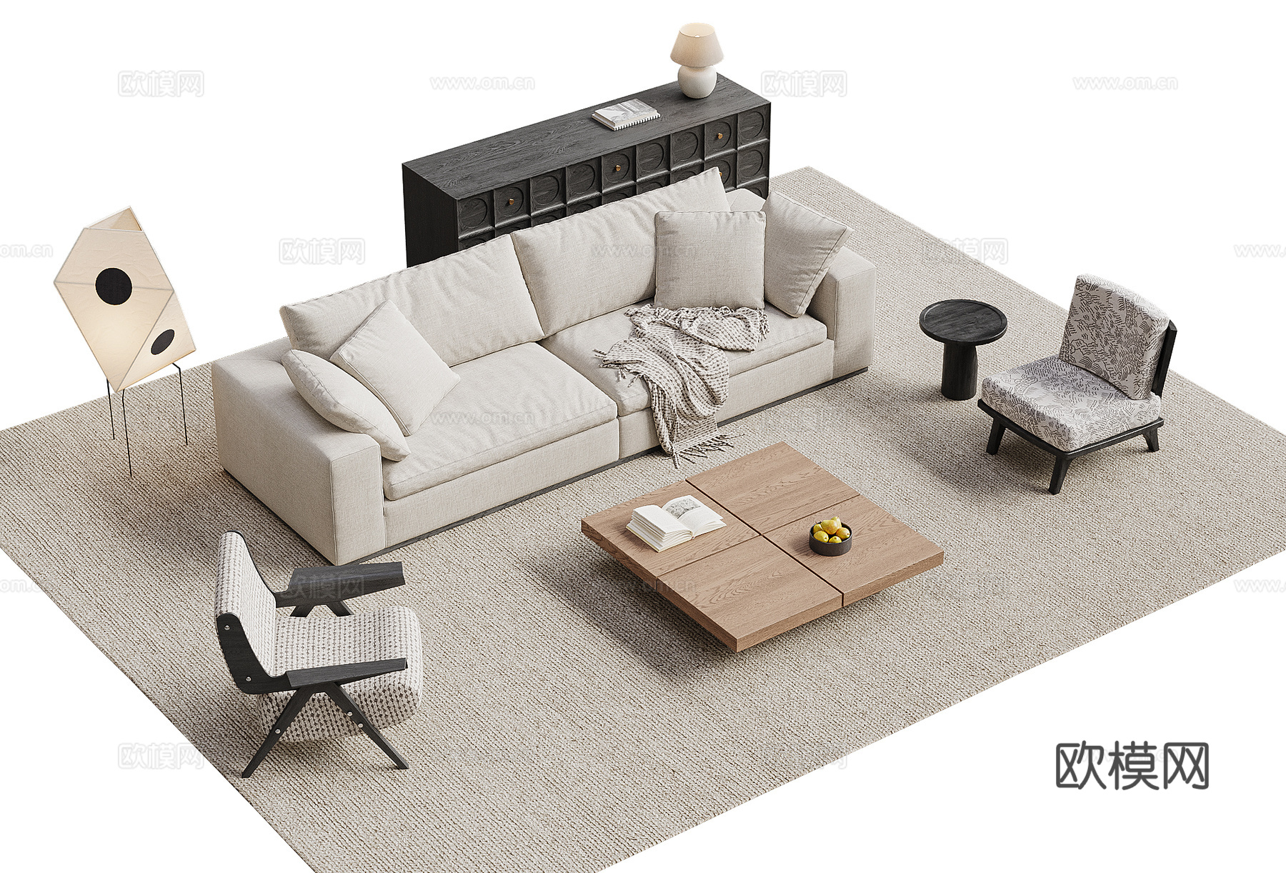 北欧表情 NORHOR 北欧沙发茶几组合 双人沙发 休闲椅su模型