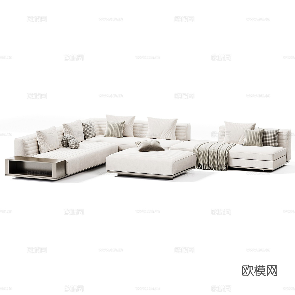 现代意式布艺组合模块沙发3d模型下载（渲染图2）