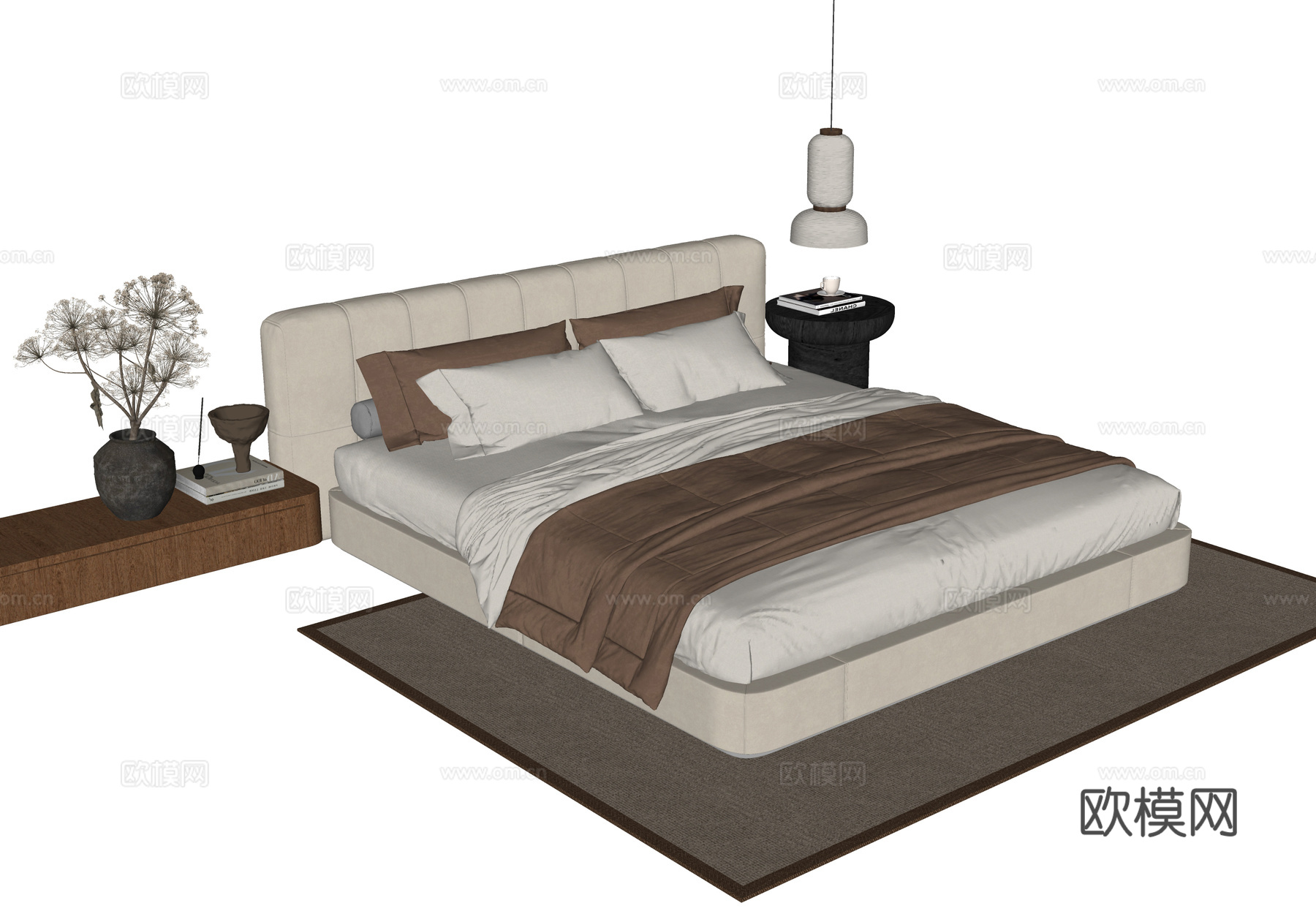 现代双人床su模型