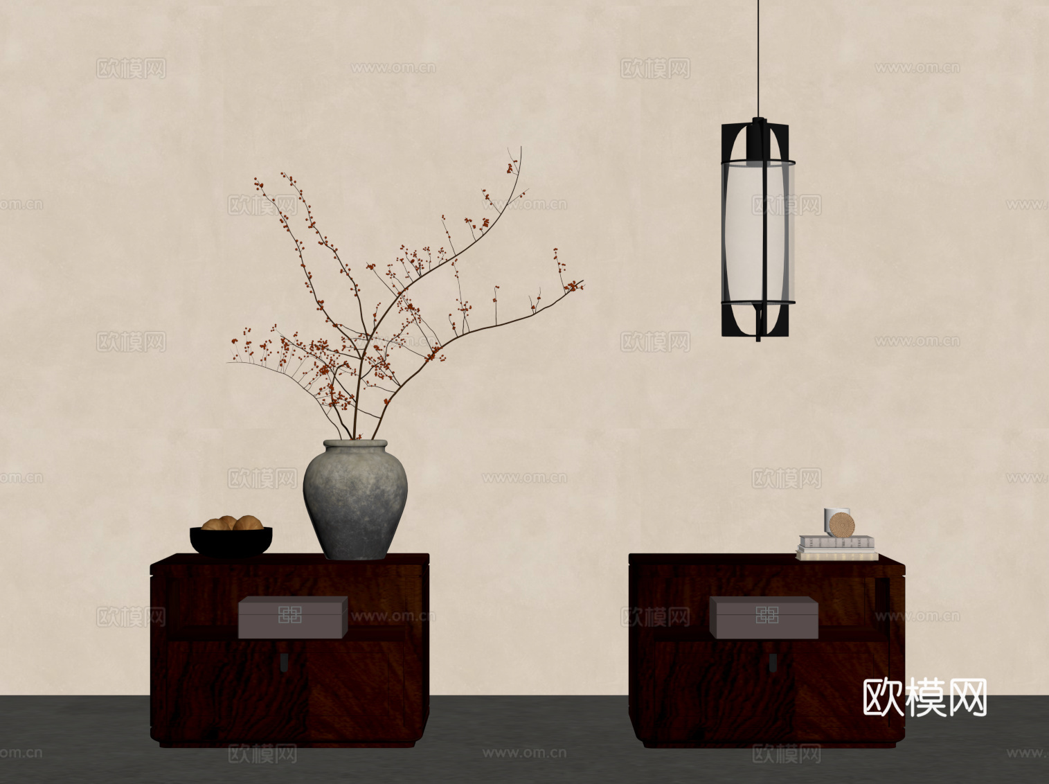 新中式床头柜su模型