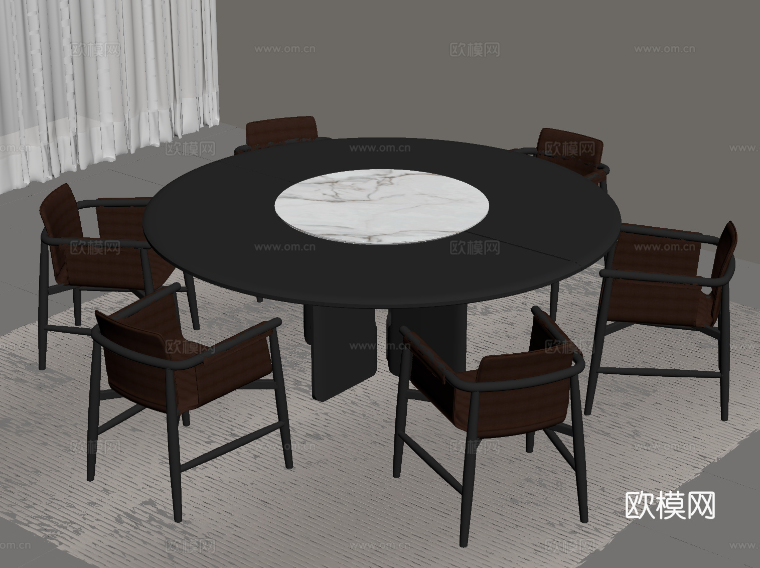 现代意式餐桌椅su模型