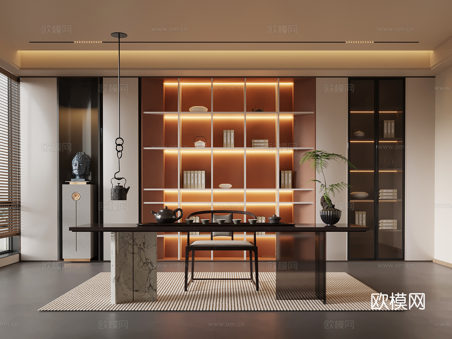 新中式茶室 茶桌椅su模型