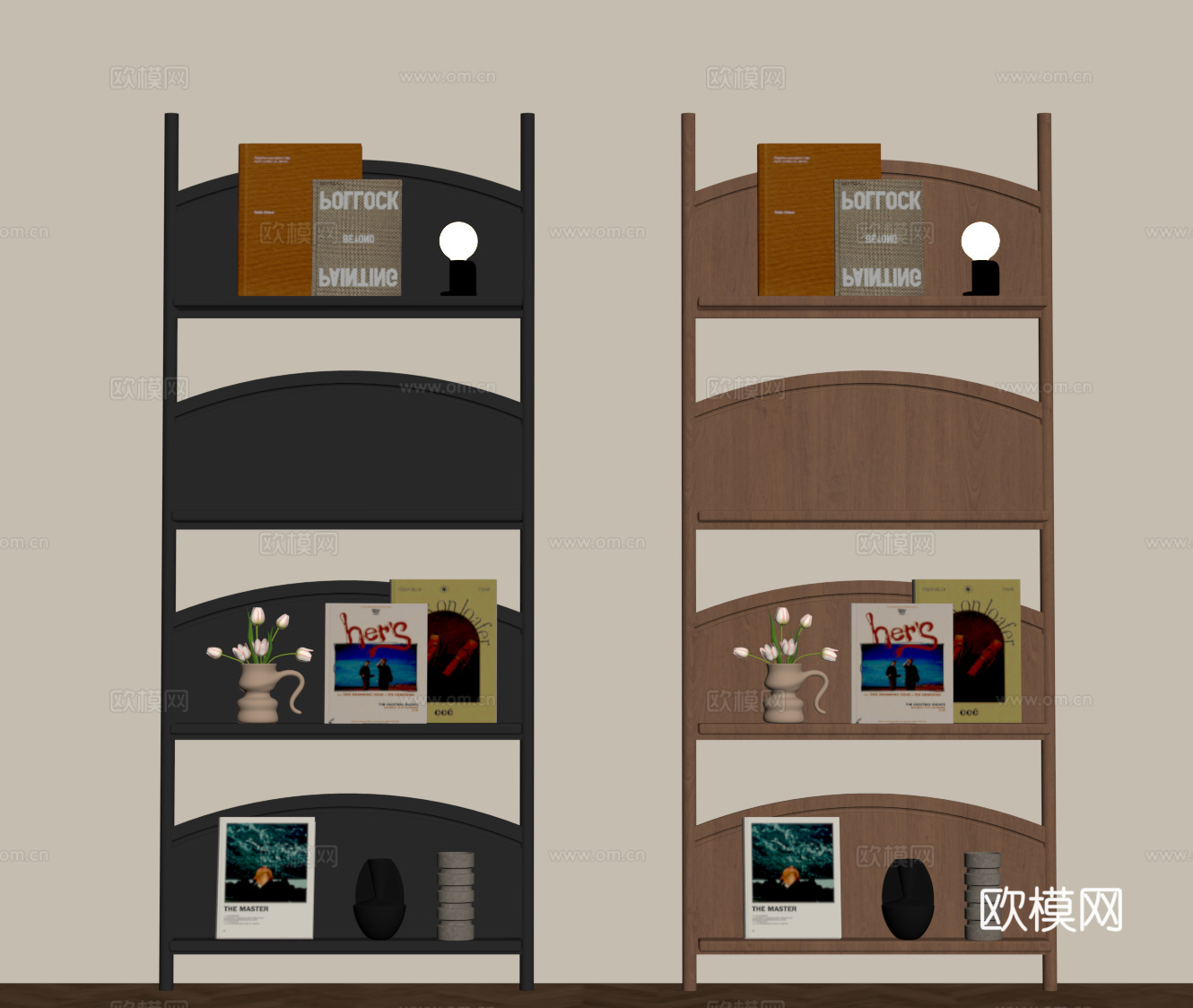 现代奶油书架 置物架su模型