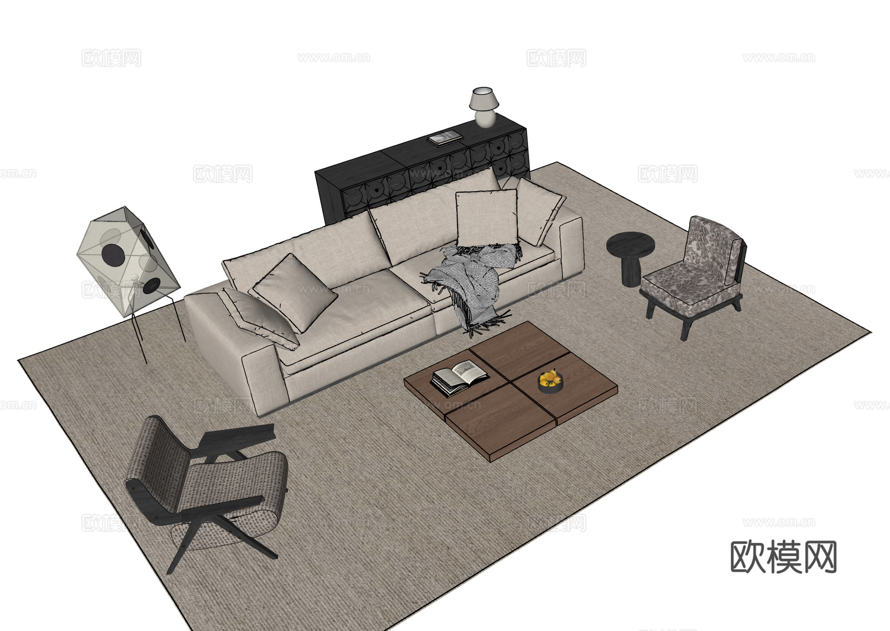 北欧表情 NORHOR 北欧沙发茶几组合 双人沙发 休闲椅su模型