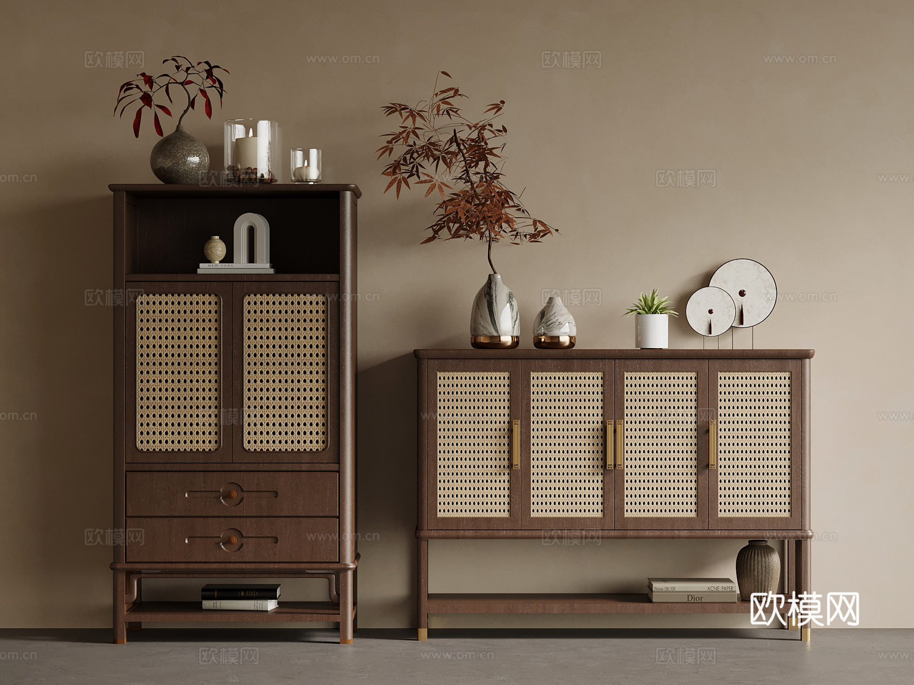 新中式玄关柜su模型