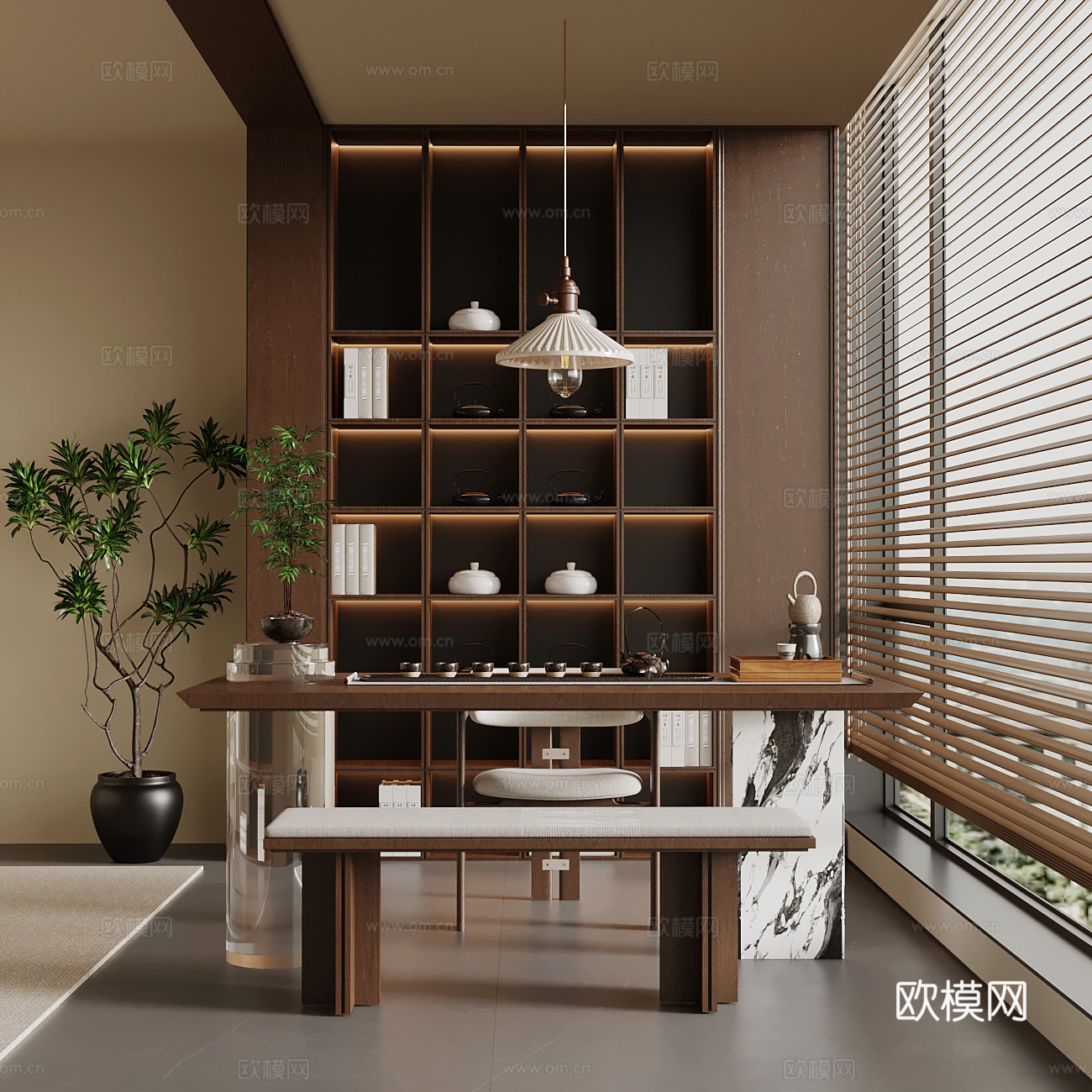 新中式小茶台su模型