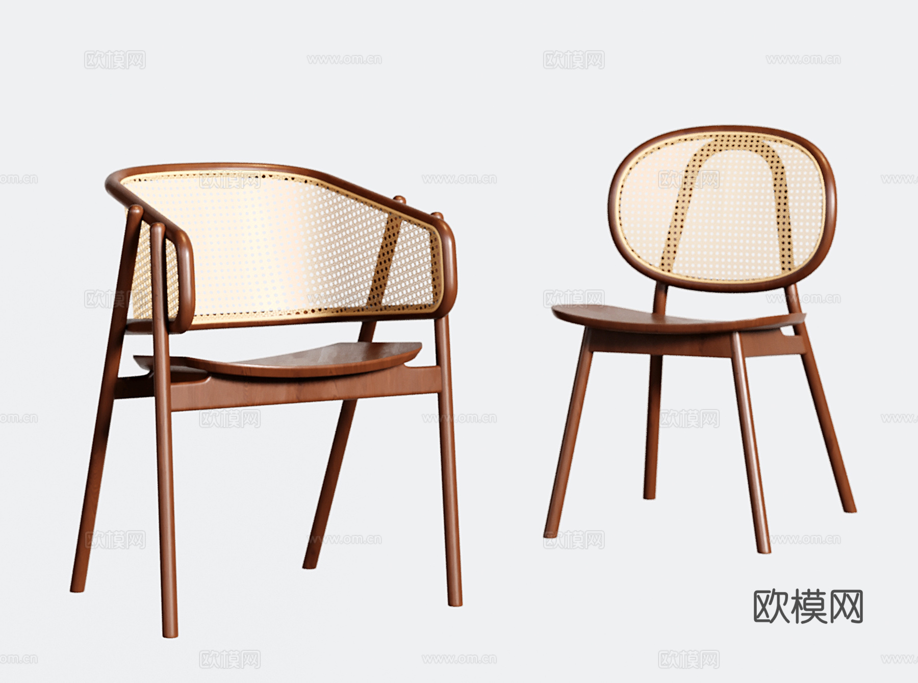 中古餐椅 单椅 实木藤编椅su模型