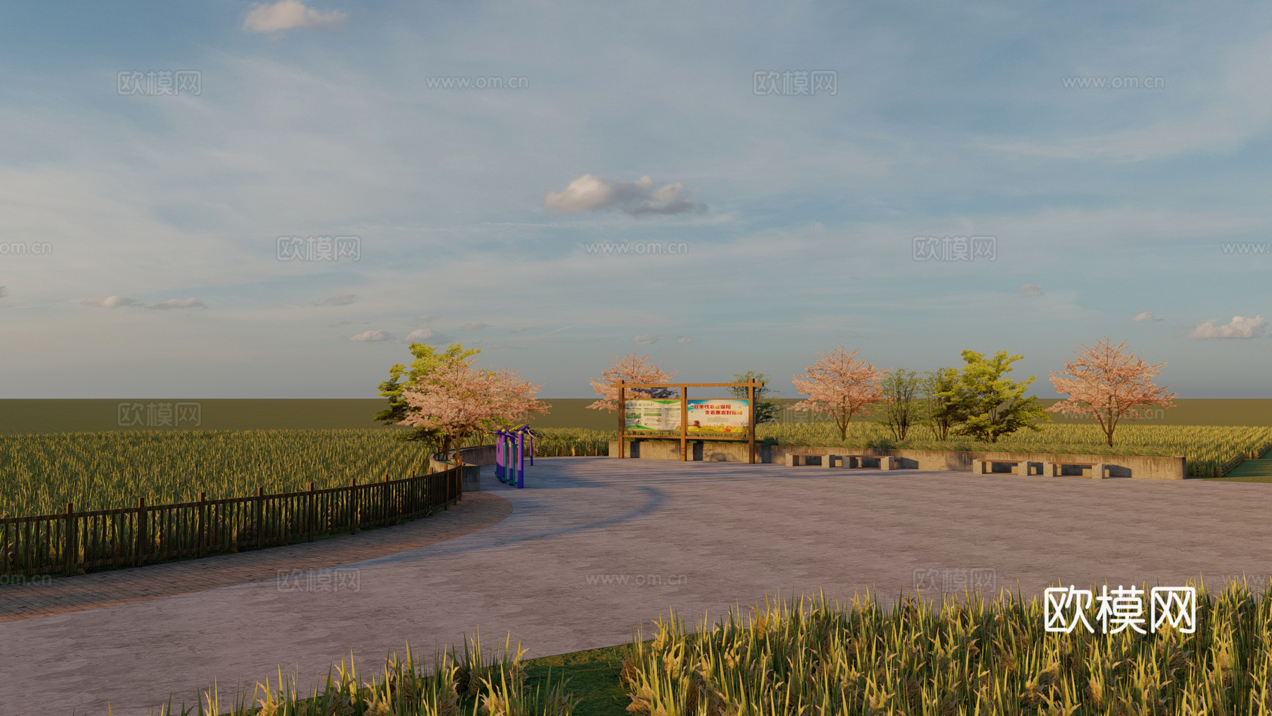 稻田休闲步道su模型