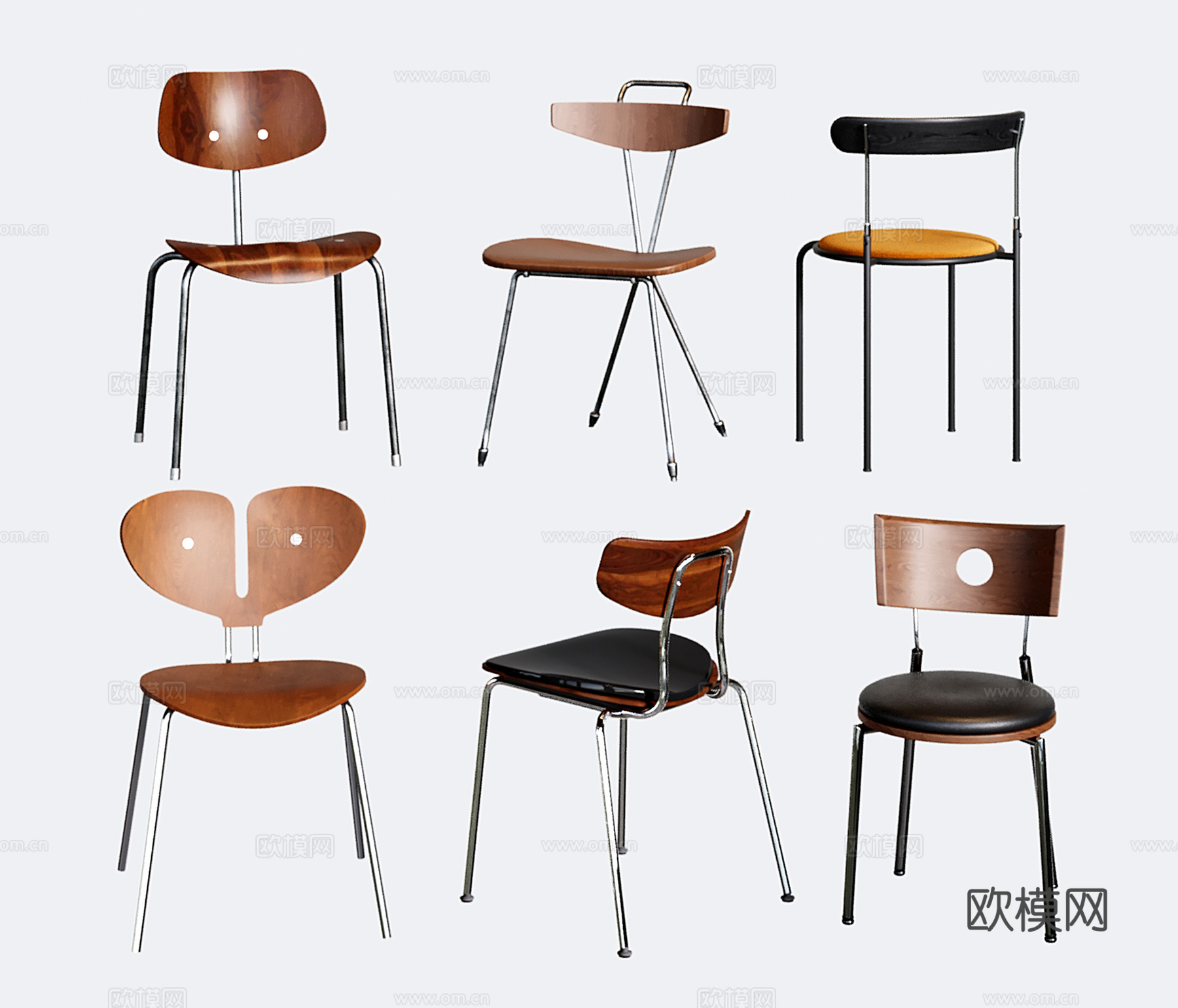 现代不锈钢餐椅 中古单椅 学习桌椅子su模型