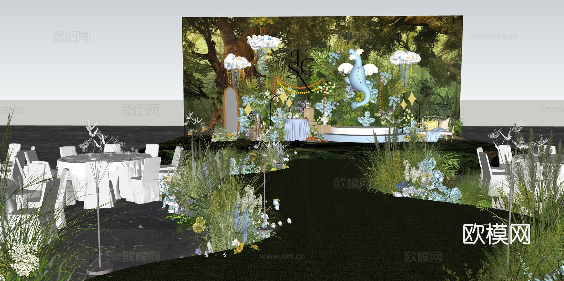 天空龙宝宝宴模型  婚礼花艺美陈su模型