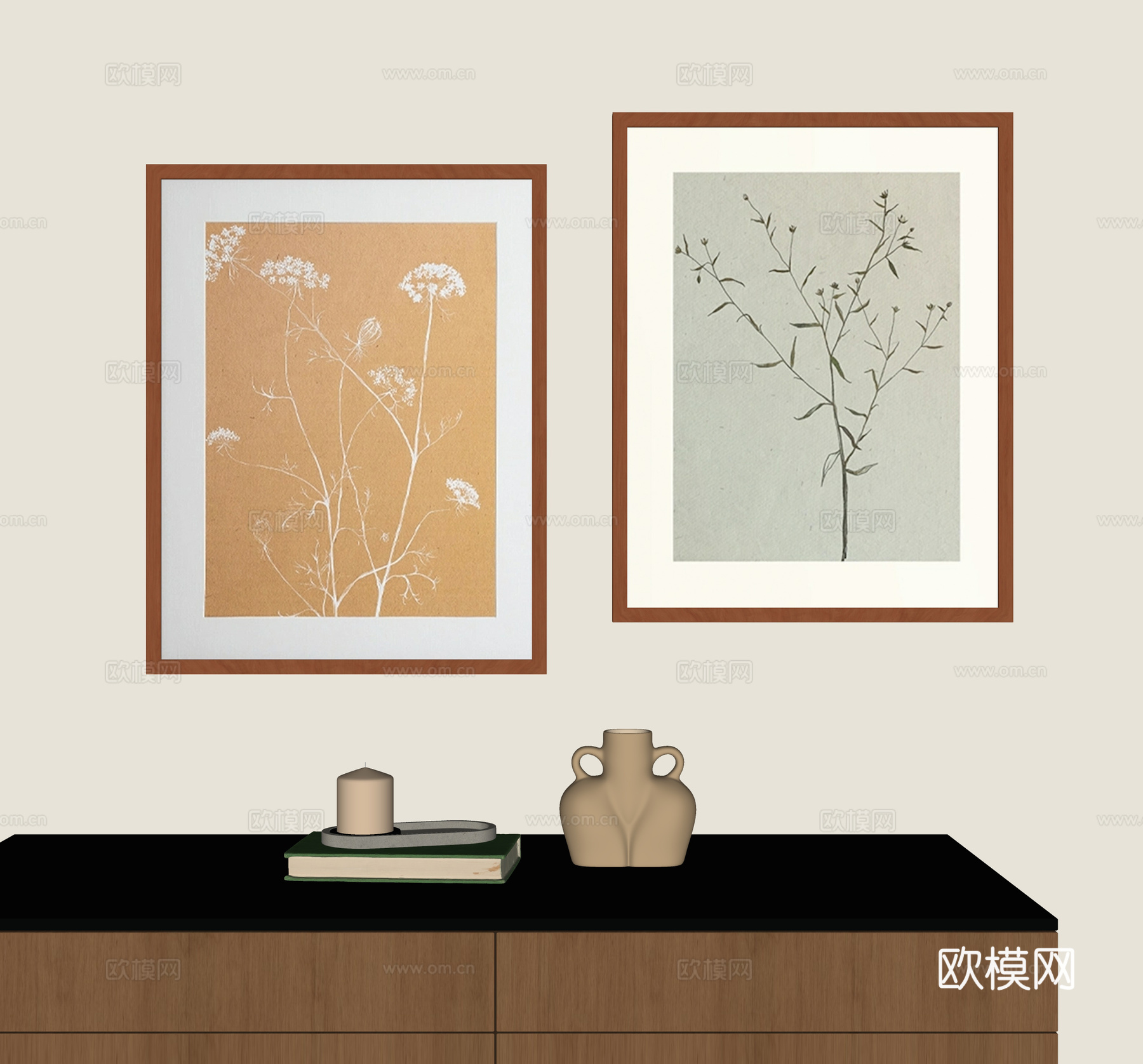 新中式中古挂画组合su模型