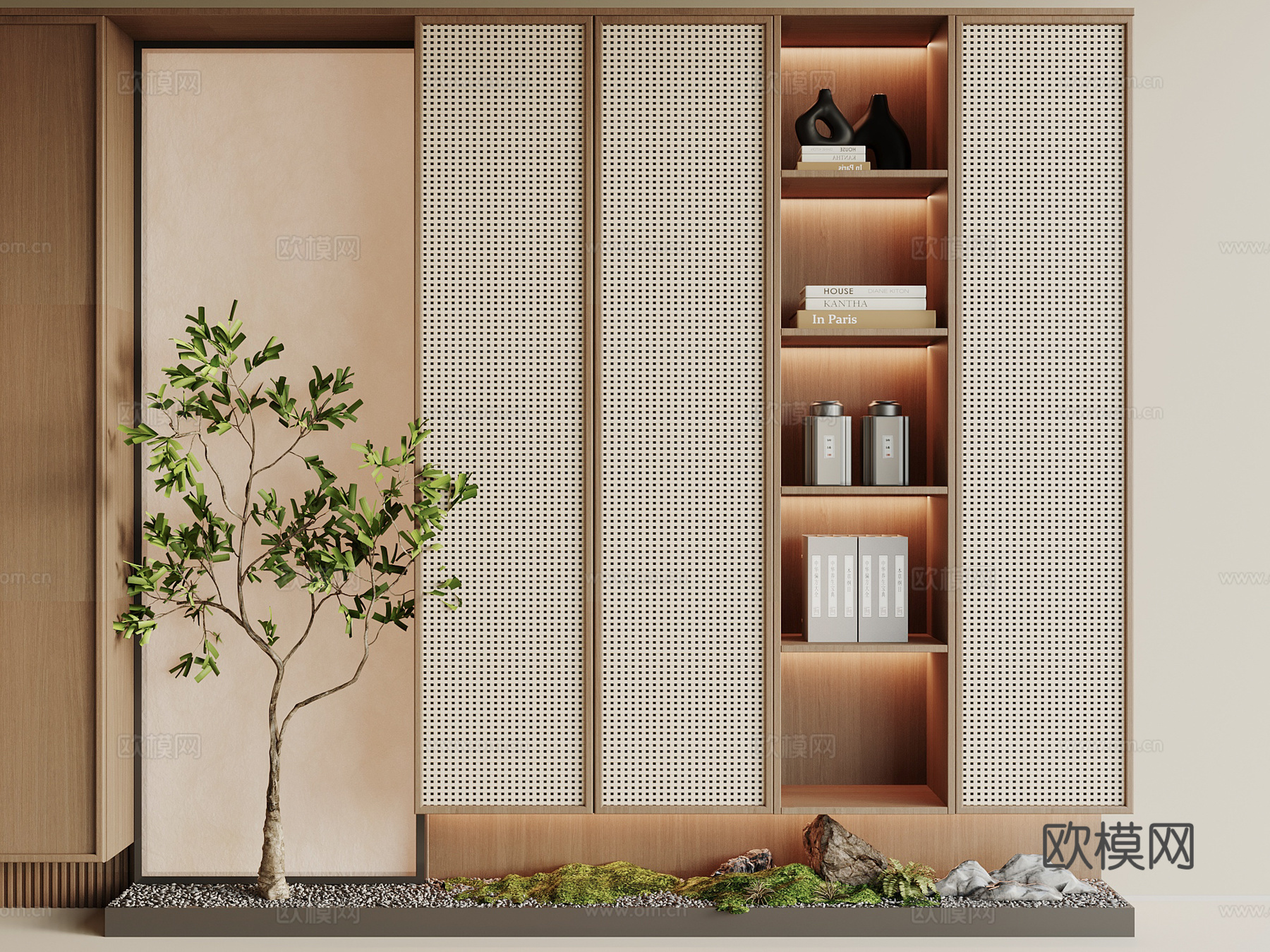 新中式玄关柜 玄关鞋柜 装饰柜 储物柜su模型