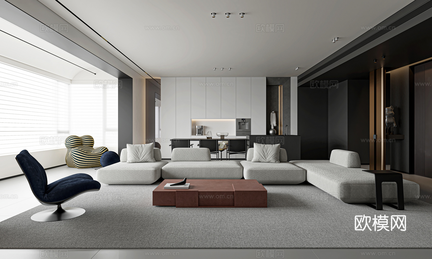 现代客厅3d模型下载（渲染图2）