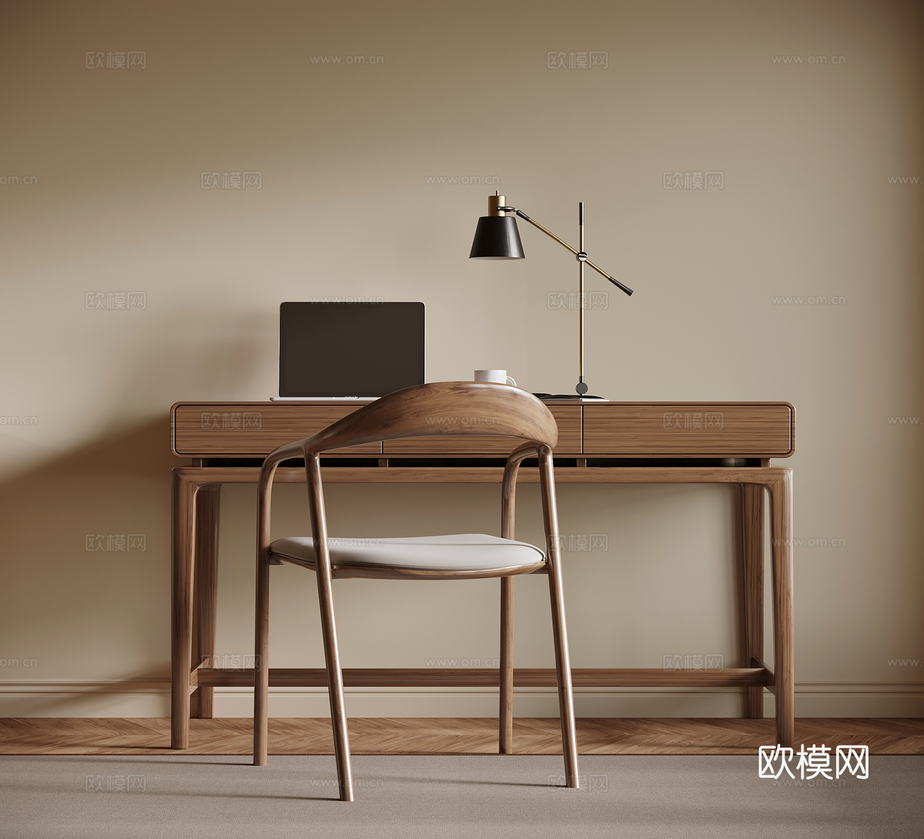 中古风书桌椅su模型