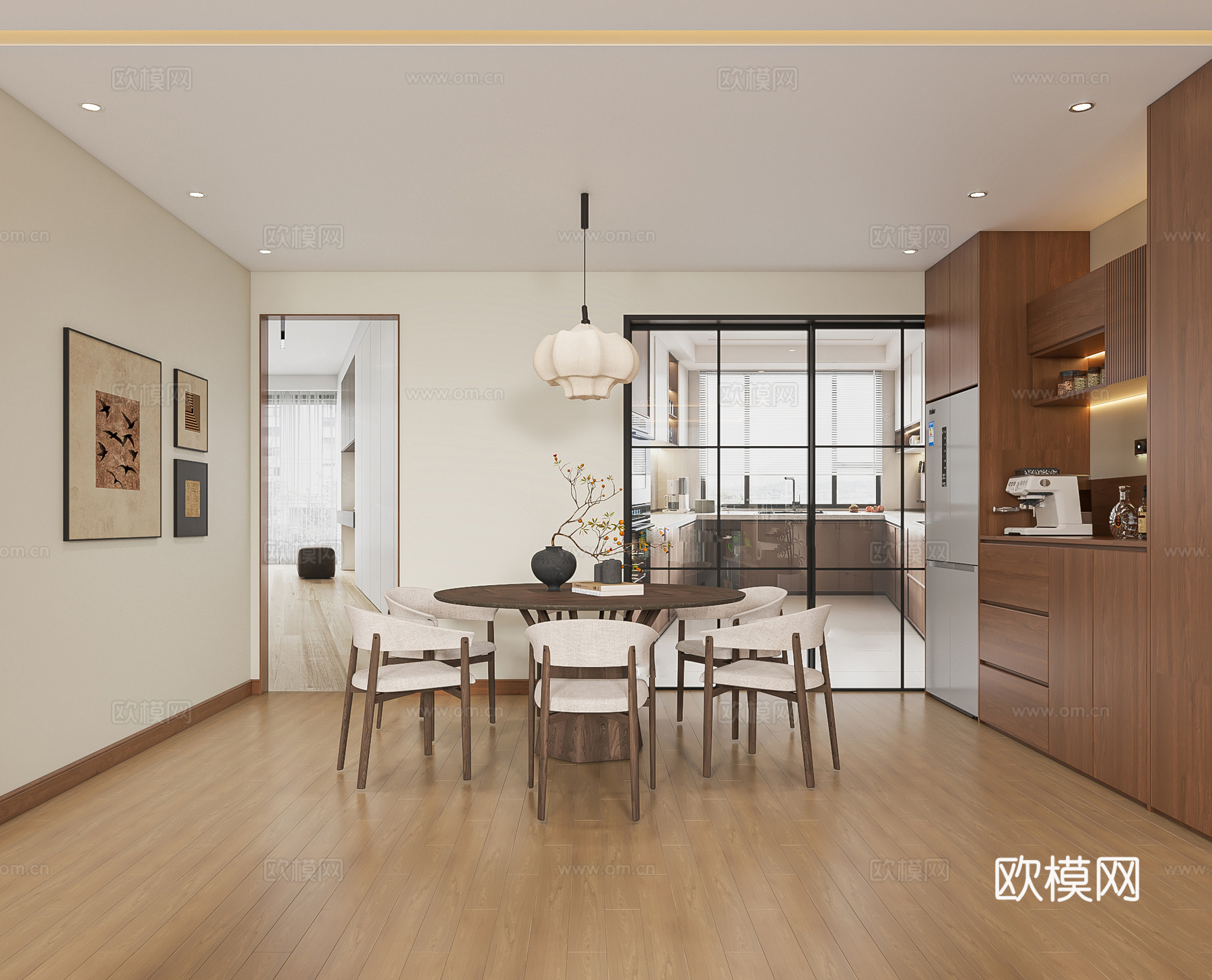 中古风简约客餐厅3d模型下载（渲染图2）