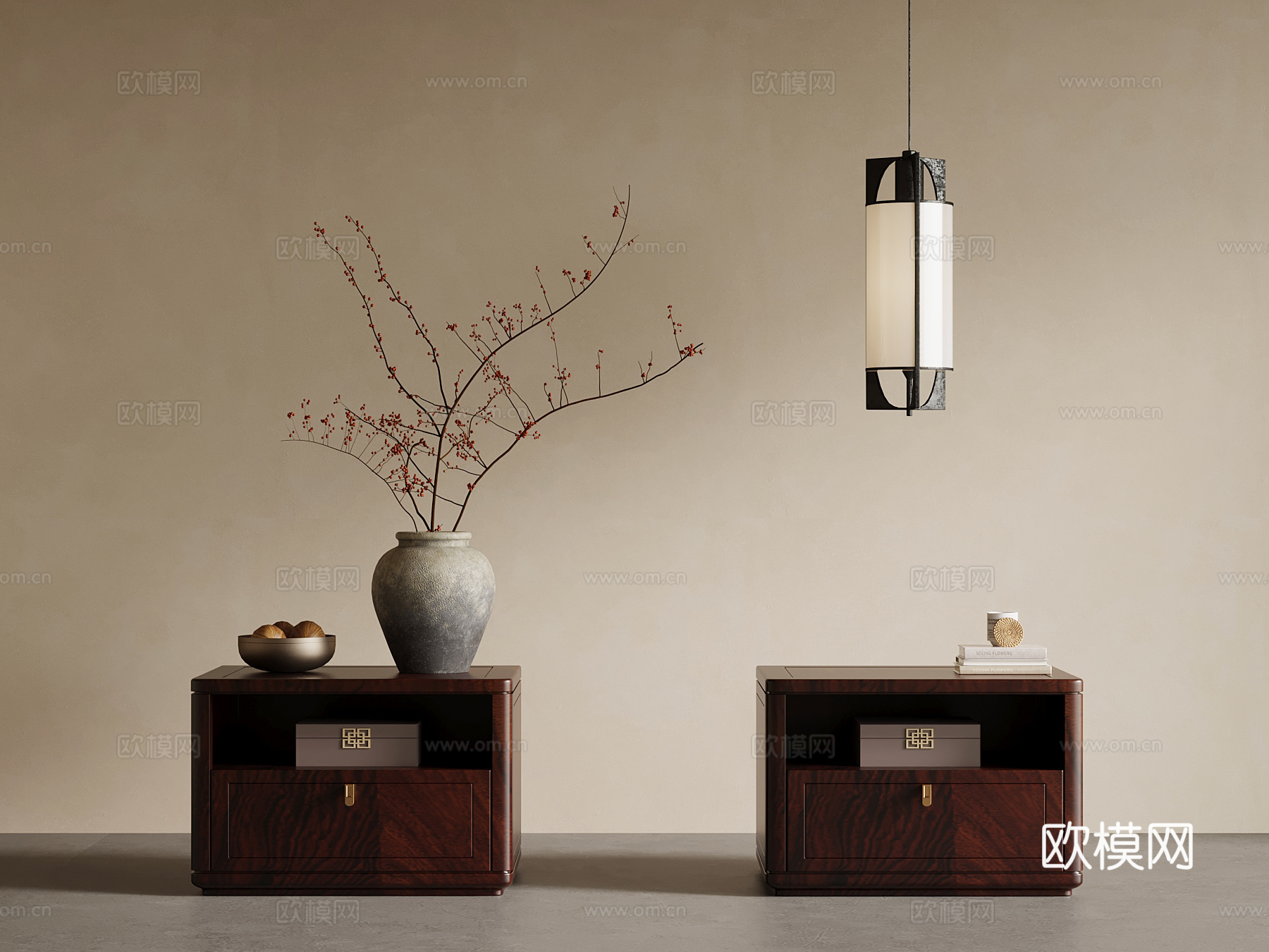 新中式床头柜su模型