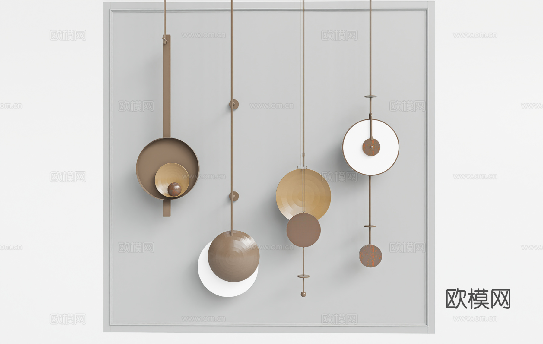 现代抽象艺术悬挂装置 圆形金属片 非对称排列su模型
