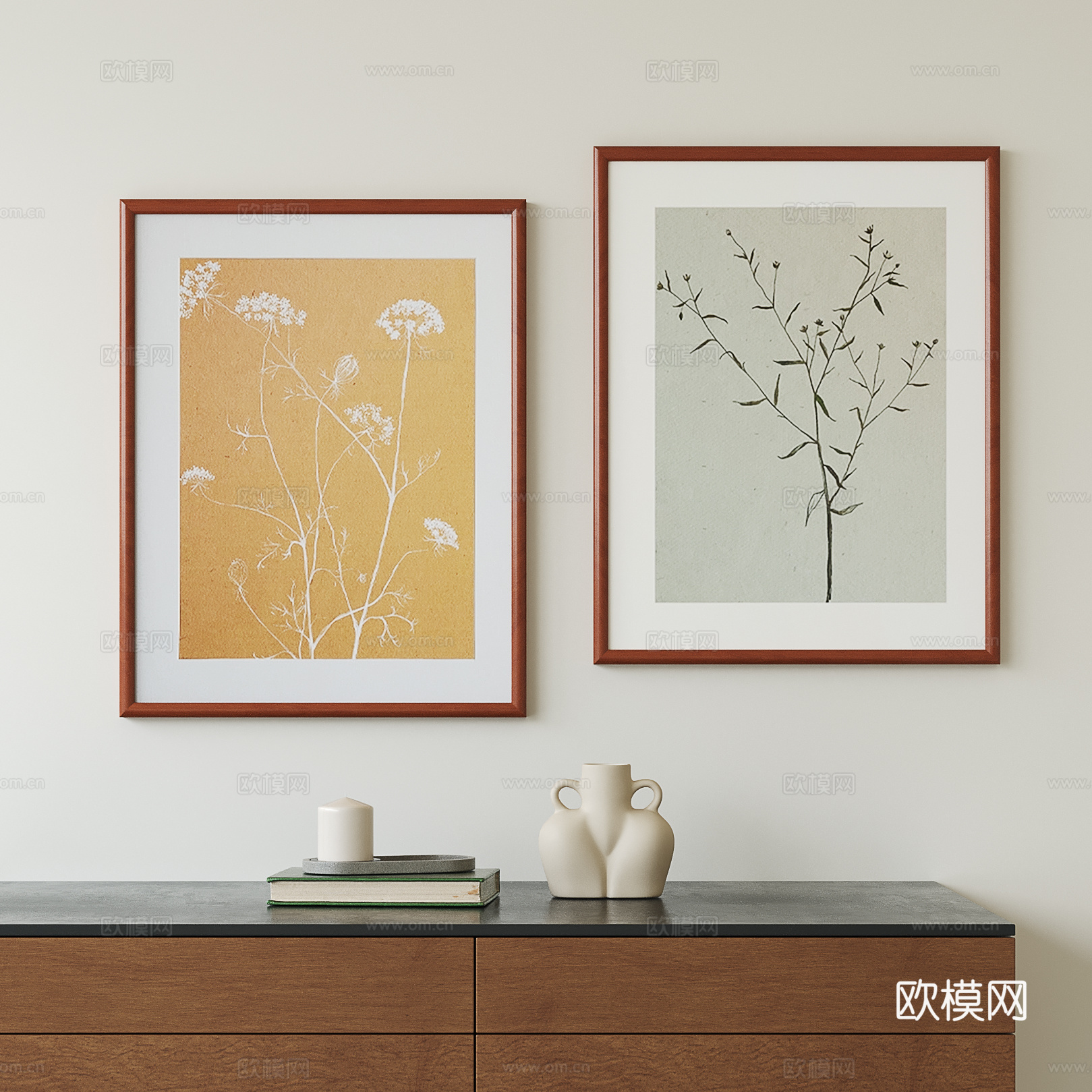 新中式中古挂画组合su模型