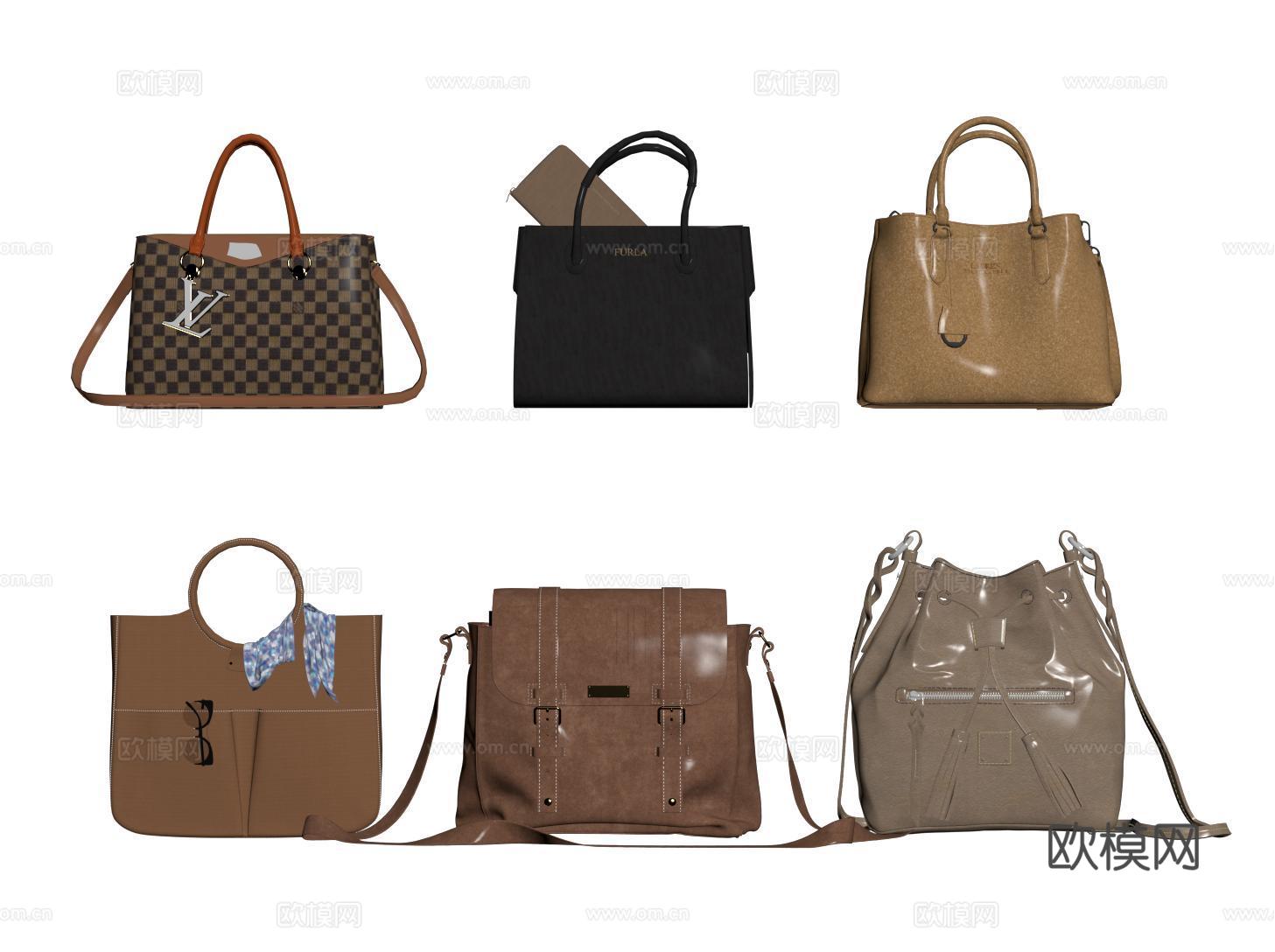现代双肩包 背包 挎肩包 手提包su模型