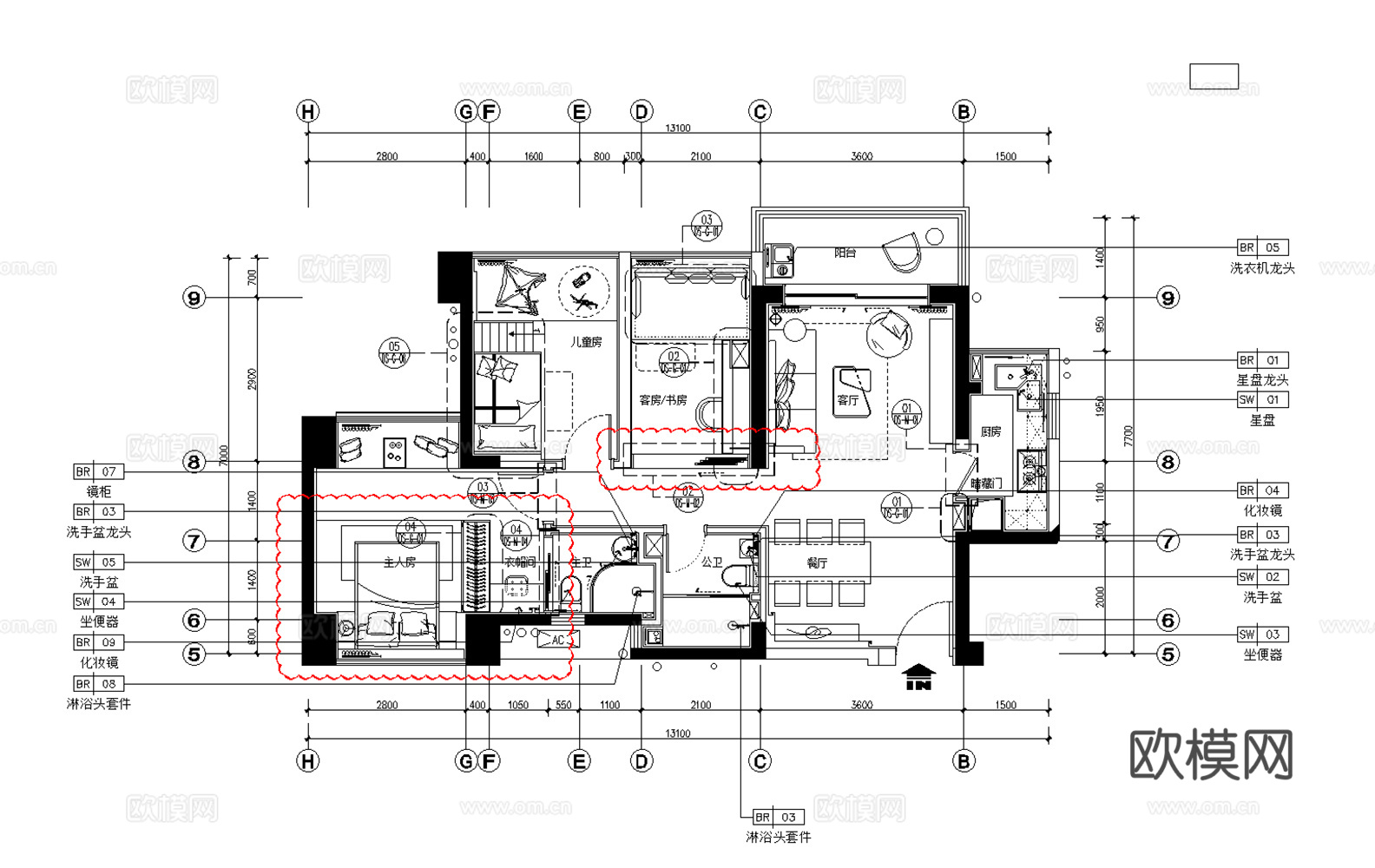 10套现代简约轻奢极简样板间洋房别墅家装CAD施工图附效果图cad施工图